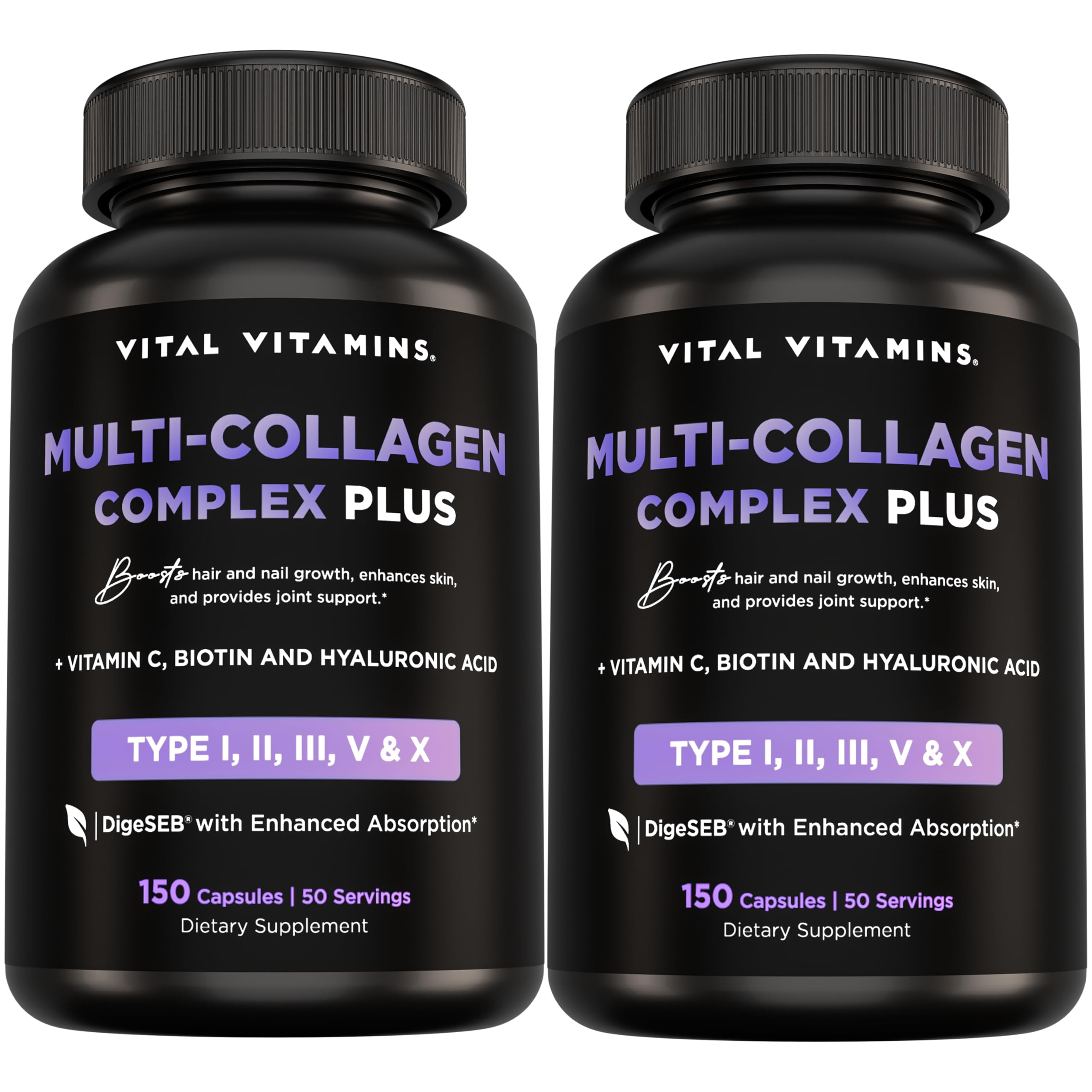 Vital Vitamins Multi Collagen Capsules by Old World Hub showing 150 grass-fed collagen peptide capsules for men and women.