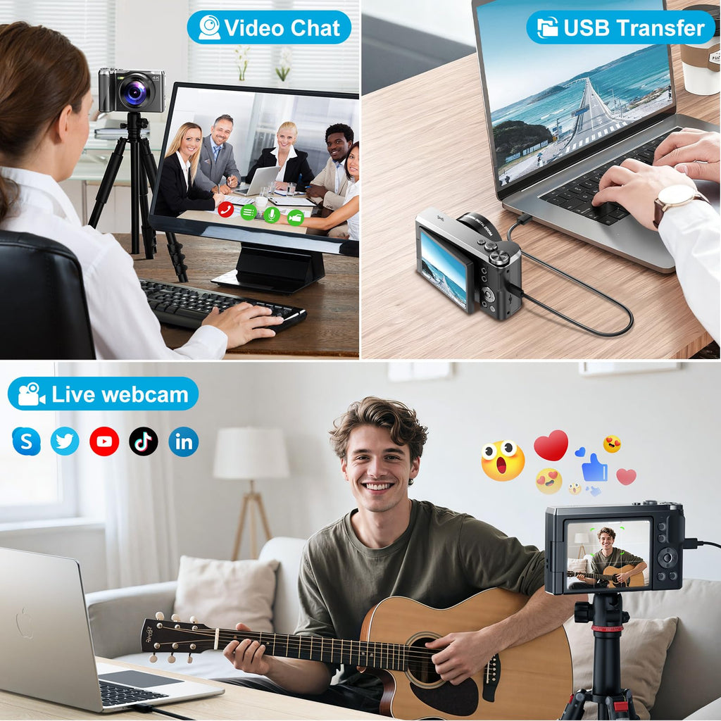 4K Digital Camera for Photography & Travel, 56MP Autofocus Vlogging Camera with 3" 180° Flip Screen, 16X Zoom, Compact Point and Shoot Camera for Beginners and Teens, 32GB Card Included