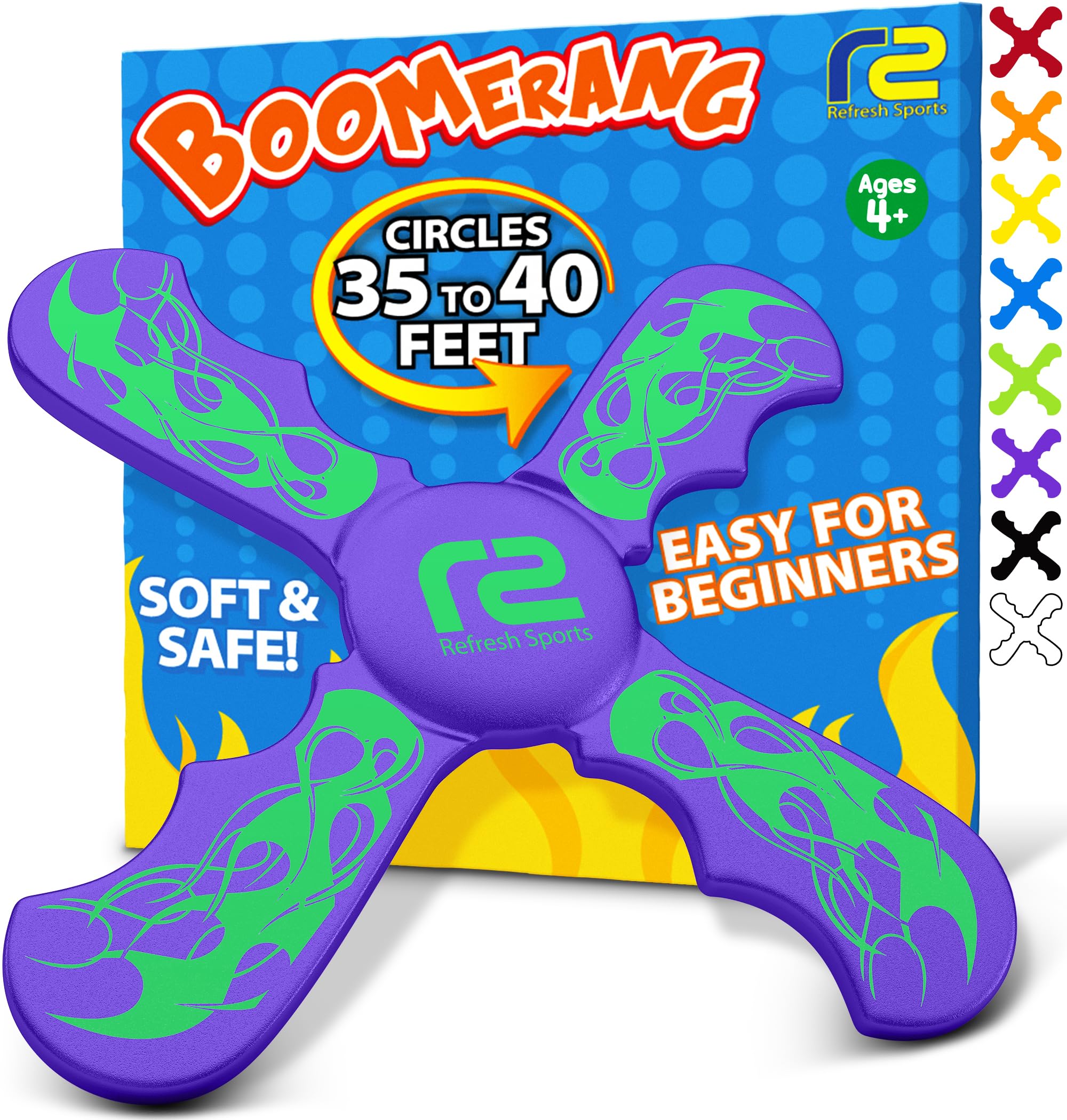 Old World Hub fun boomerang for kids, soft and easy to use outdoor toy, ideal Easter basket stuffer for boys and girls aged 6-12.