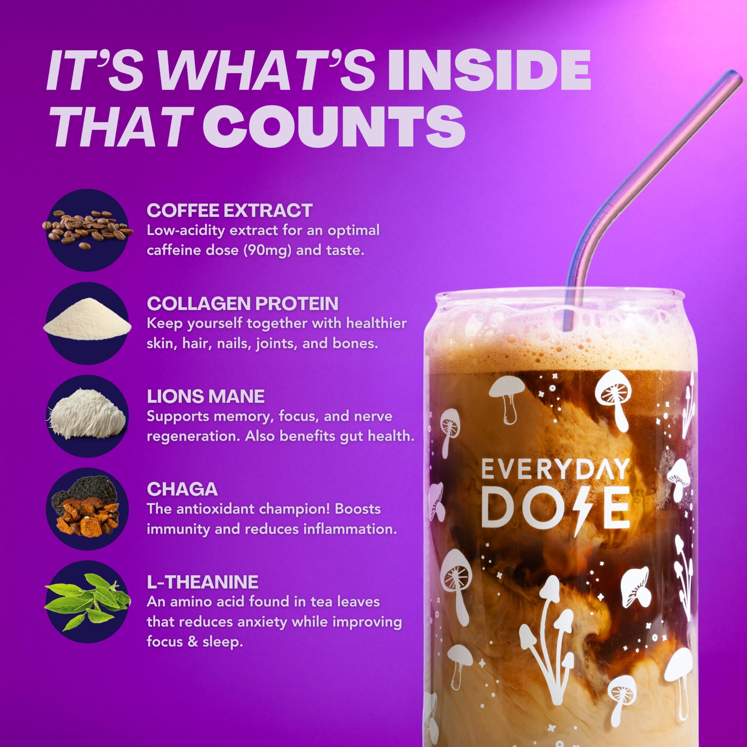 Old World Hub Everyday Dose adaptogenic mushroom coffee with grass-fed collagen, Chaga, Lion’s Mane, and L-Theanine for focus and energy.