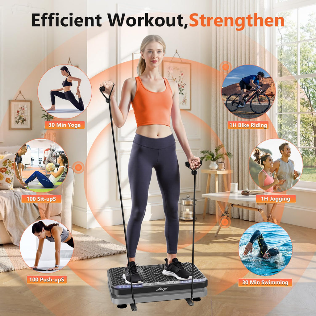 Old World Hub AXV Vibration Plate Fitness Machine with shaking platform for full body workouts, weight loss, and muscle toning.