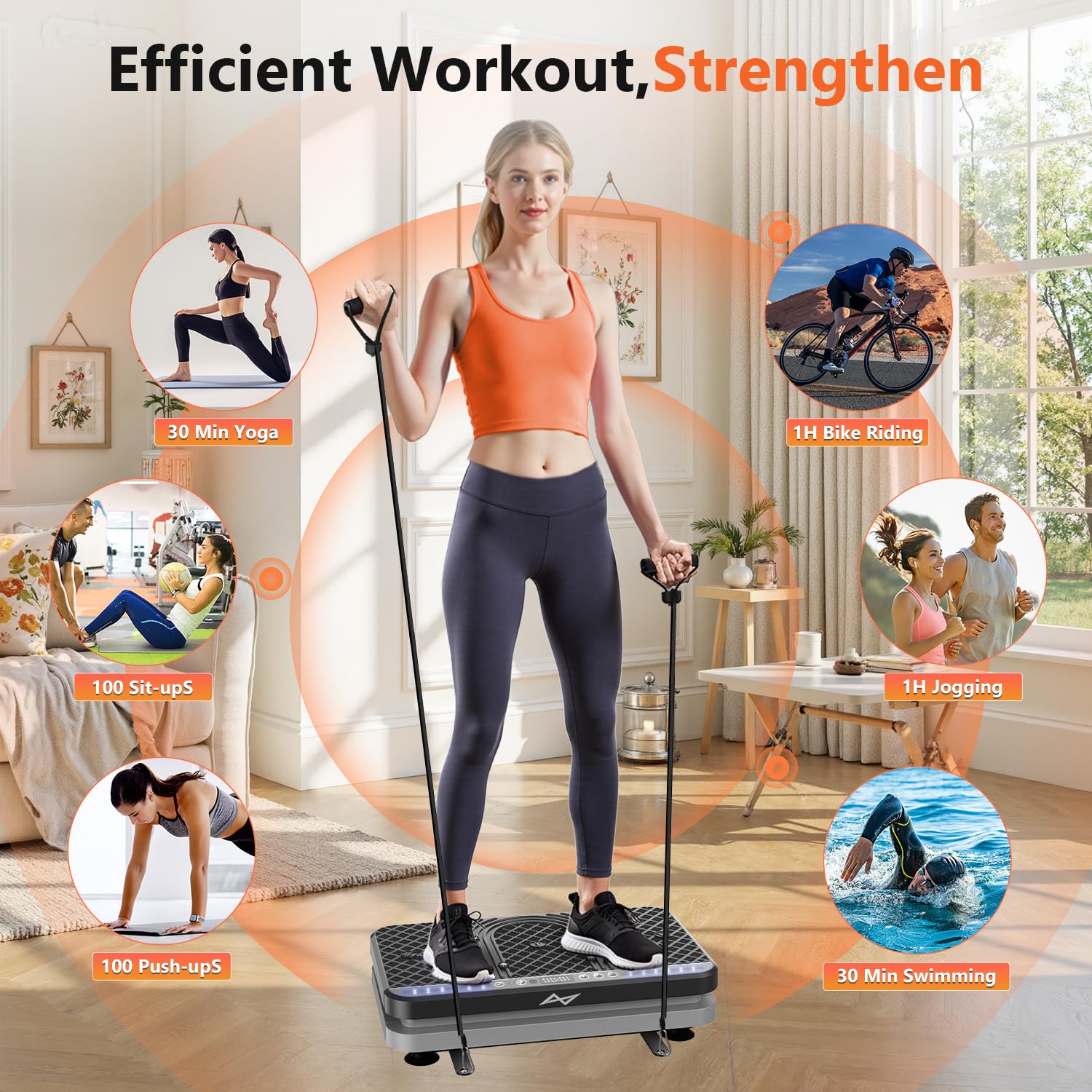 Old World Hub AXV Vibration Plate Fitness Machine with shaking platform for full body workouts, weight loss, and muscle toning.