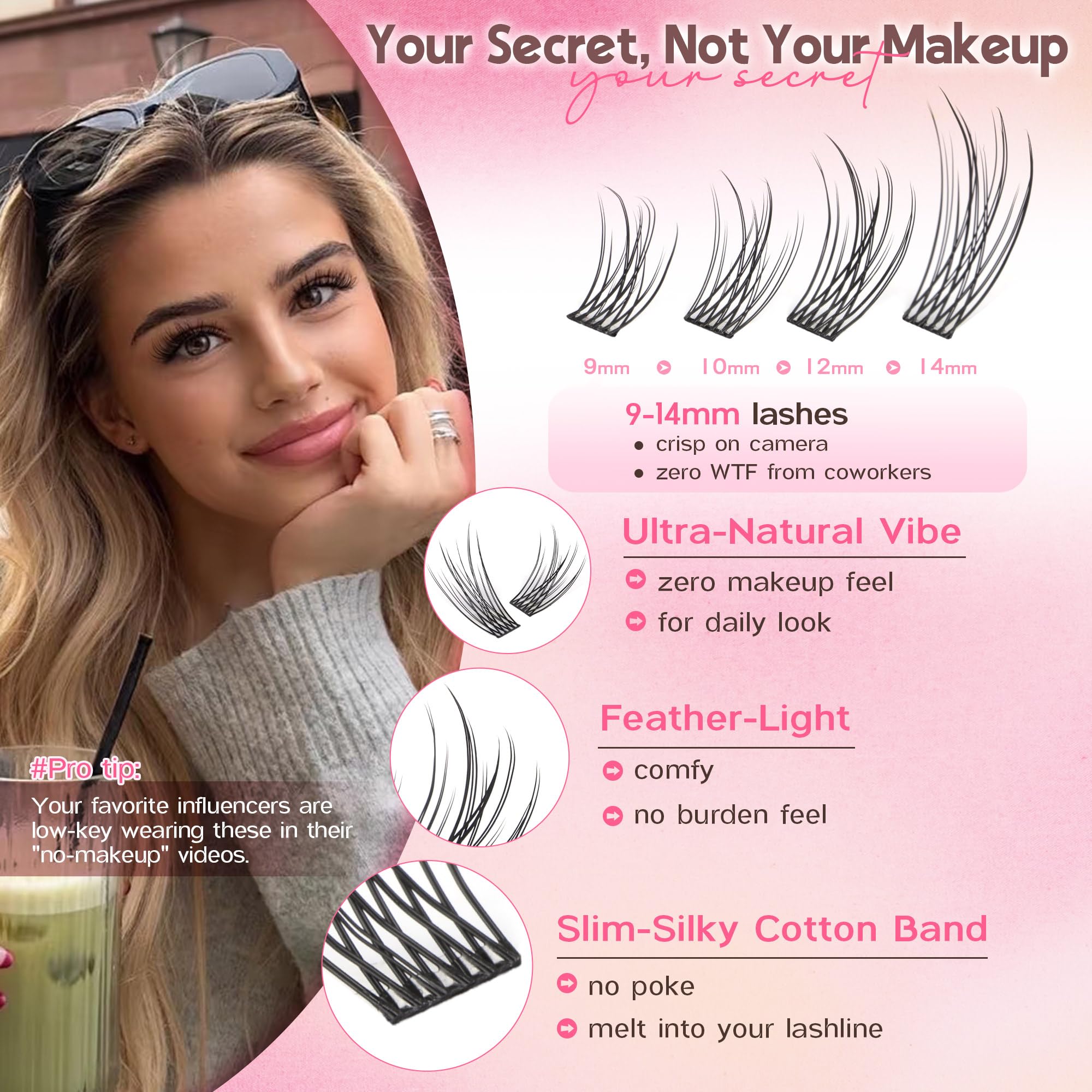 Old World Hub wispy eyelash clusters kit with 300 C curl natural DIY lash extensions in 10-16mm, no tweezers included.