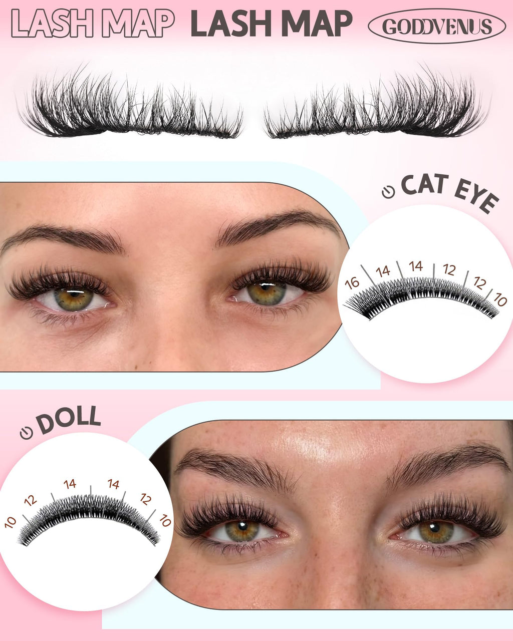 Old World Hub wispy eyelash clusters kit with 300 natural C curl lash extensions, 10-16mm, for DIY lash extension application