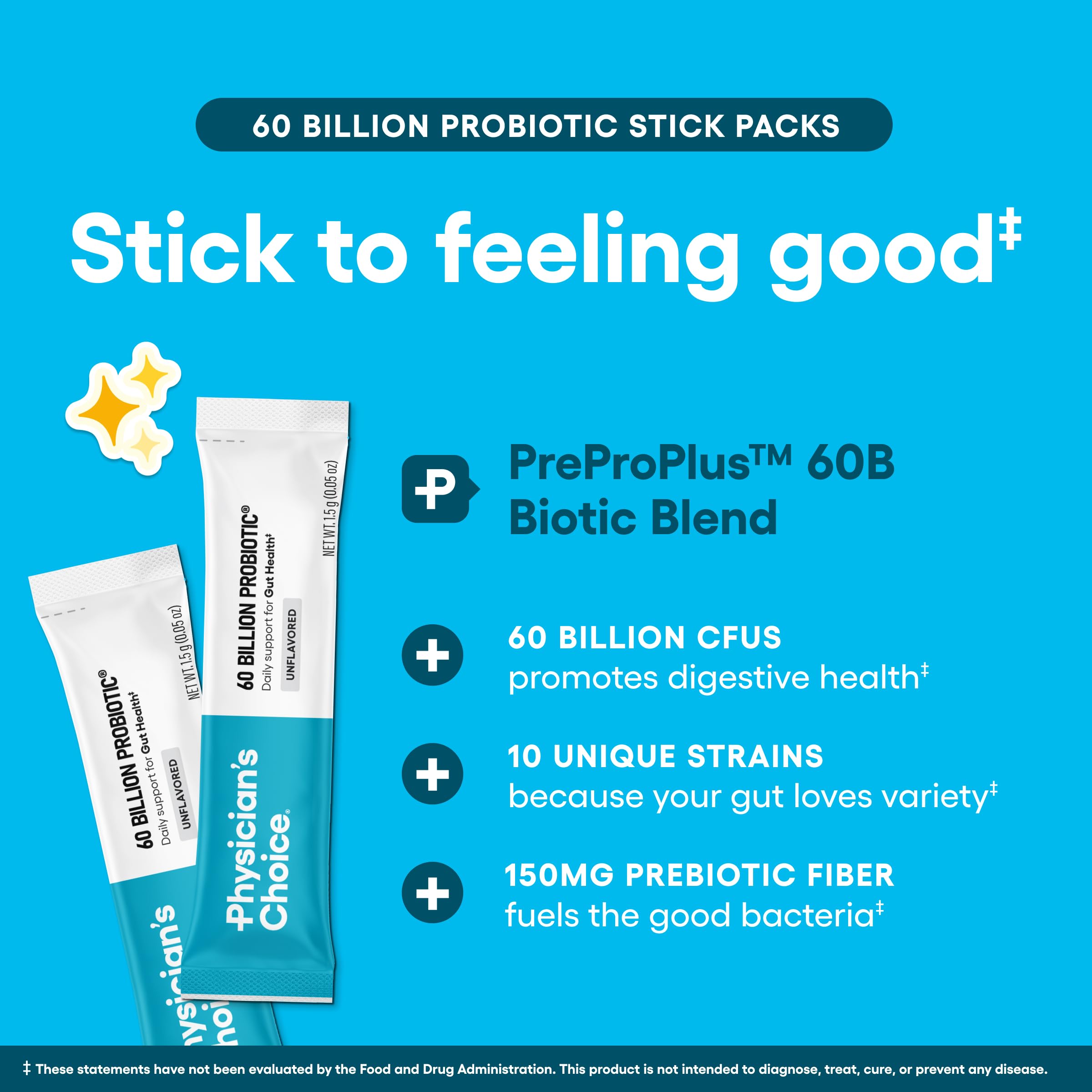 Physician's CHOICE Probiotics 60 Billion CFU with 10 strains and organic prebiotics for immune and gut health, 30 capsules.
