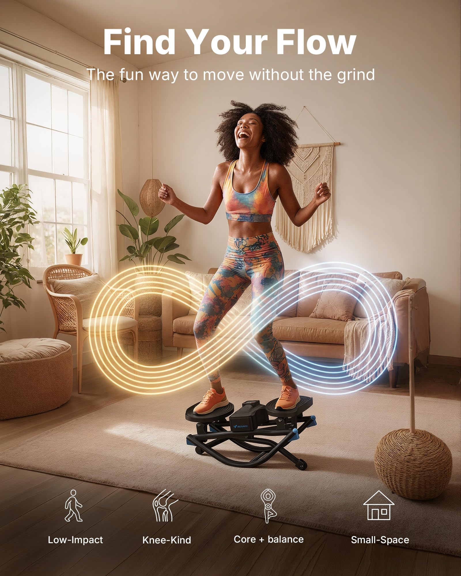 Old World Hub Merach Rocking Steppers for home exercise with resistance bands, 3D motion stair stepper, low-impact balance board