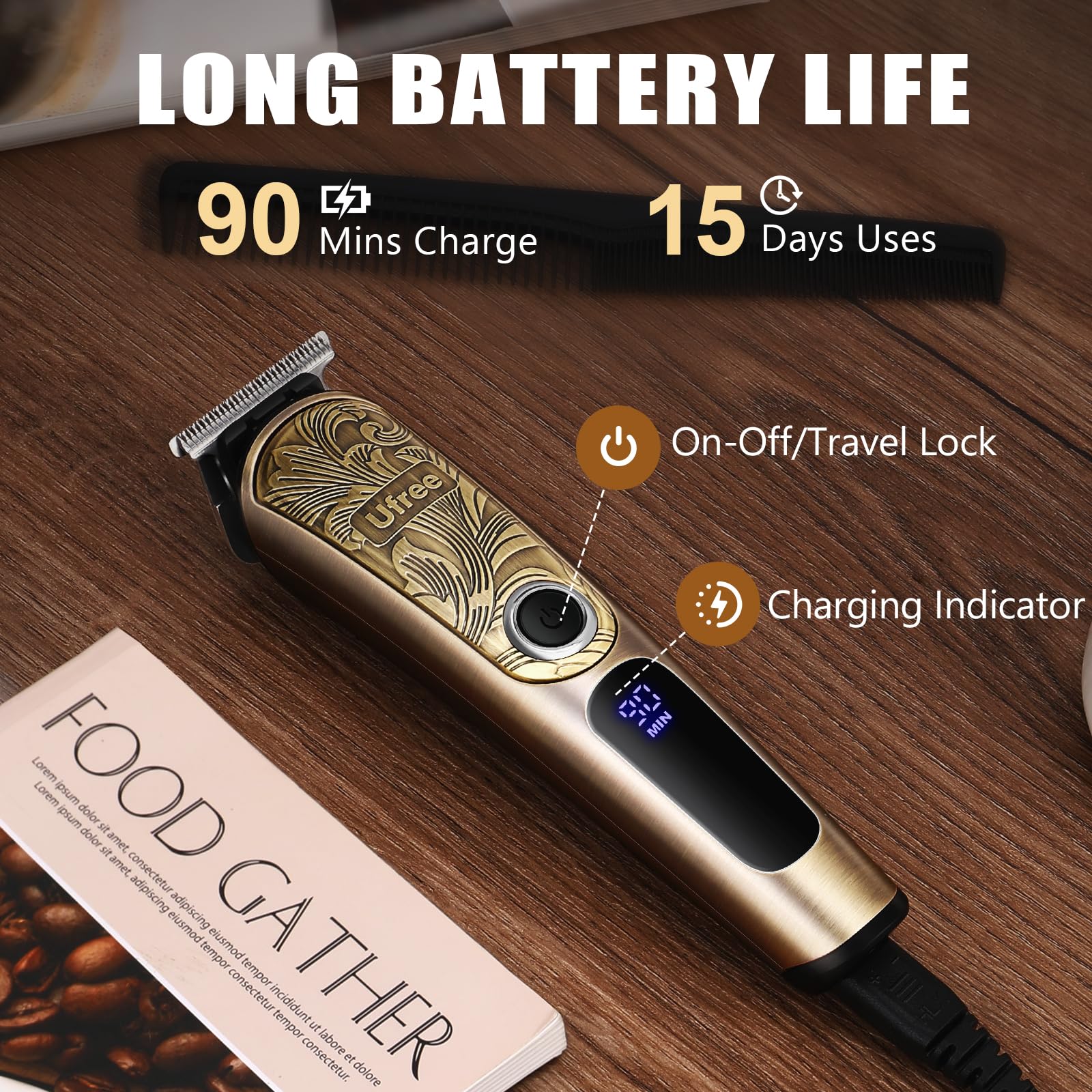 Old World Hub Ufree waterproof beard trimmer with cordless design, suitable for face, nose, body, and mustache grooming.