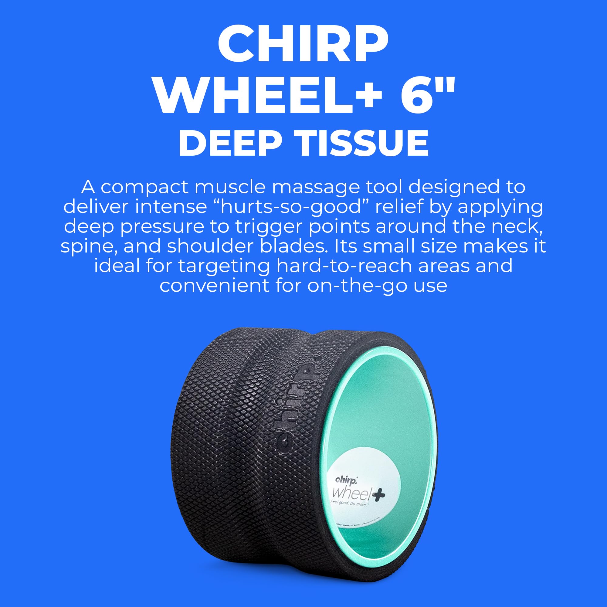 Mint Chirp Wheel foam roller by Old World Hub for back and neck pain relief, muscle massage, stretching, and trigger point therapy.