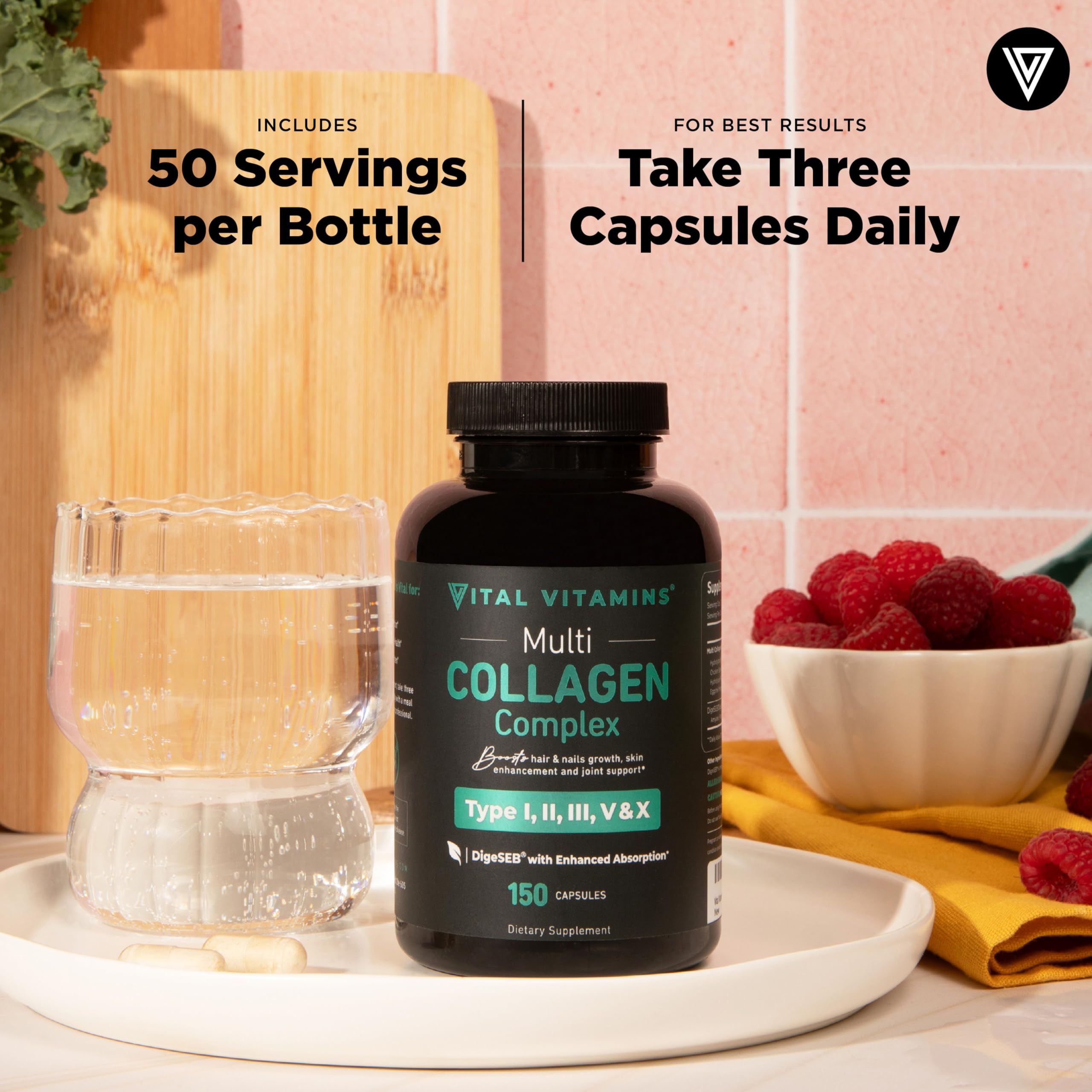 Old World Hub Vital Vitamins Multi Collagen Capsules with Type I, II, III, V, X, grass-fed, non-GMO collagen peptides, 150 count