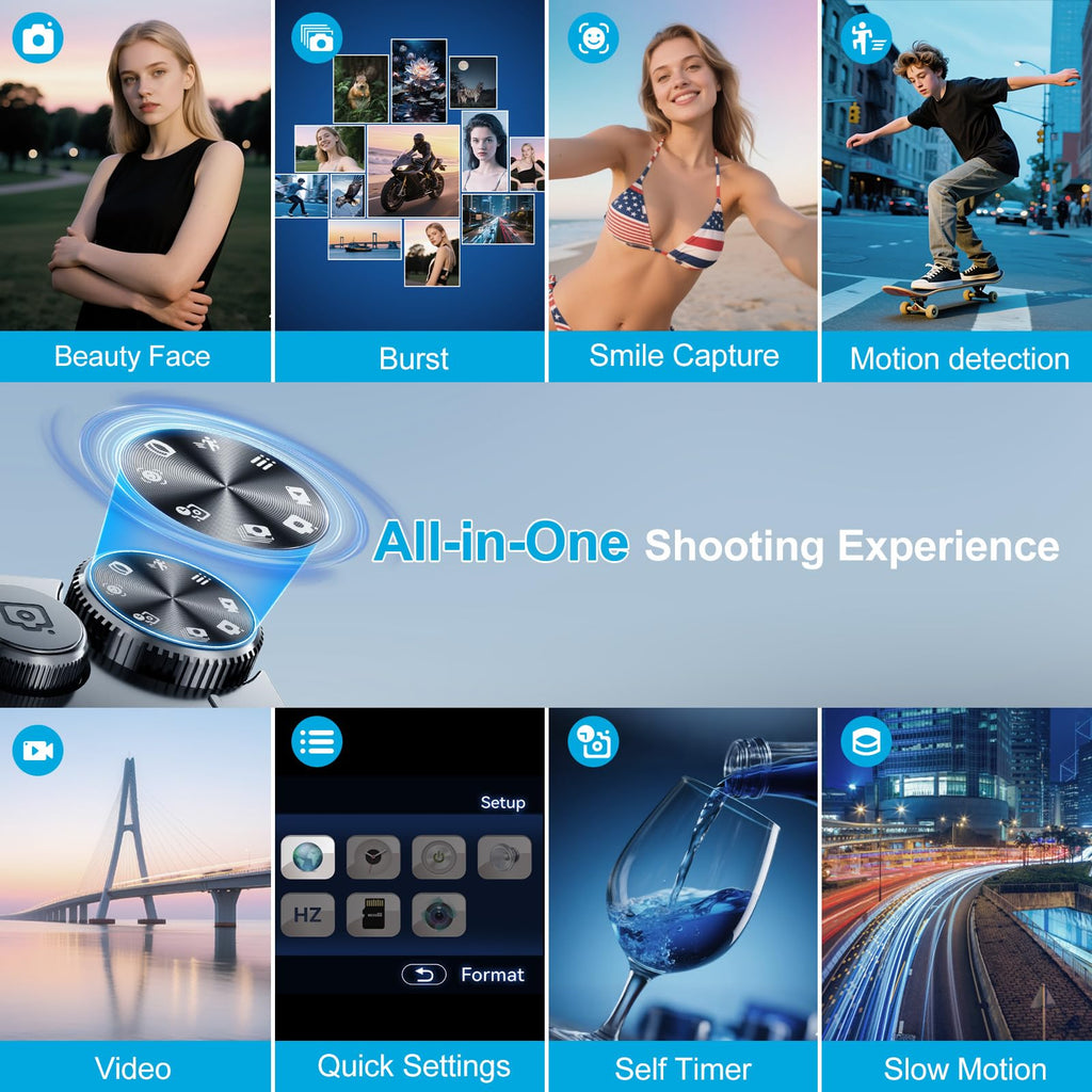 4K Digital Camera for Photography & Travel, 56MP Autofocus Vlogging Camera with 3" 180° Flip Screen, 16X Zoom, Compact Point and Shoot Camera for Beginners and Teens, 32GB Card Included