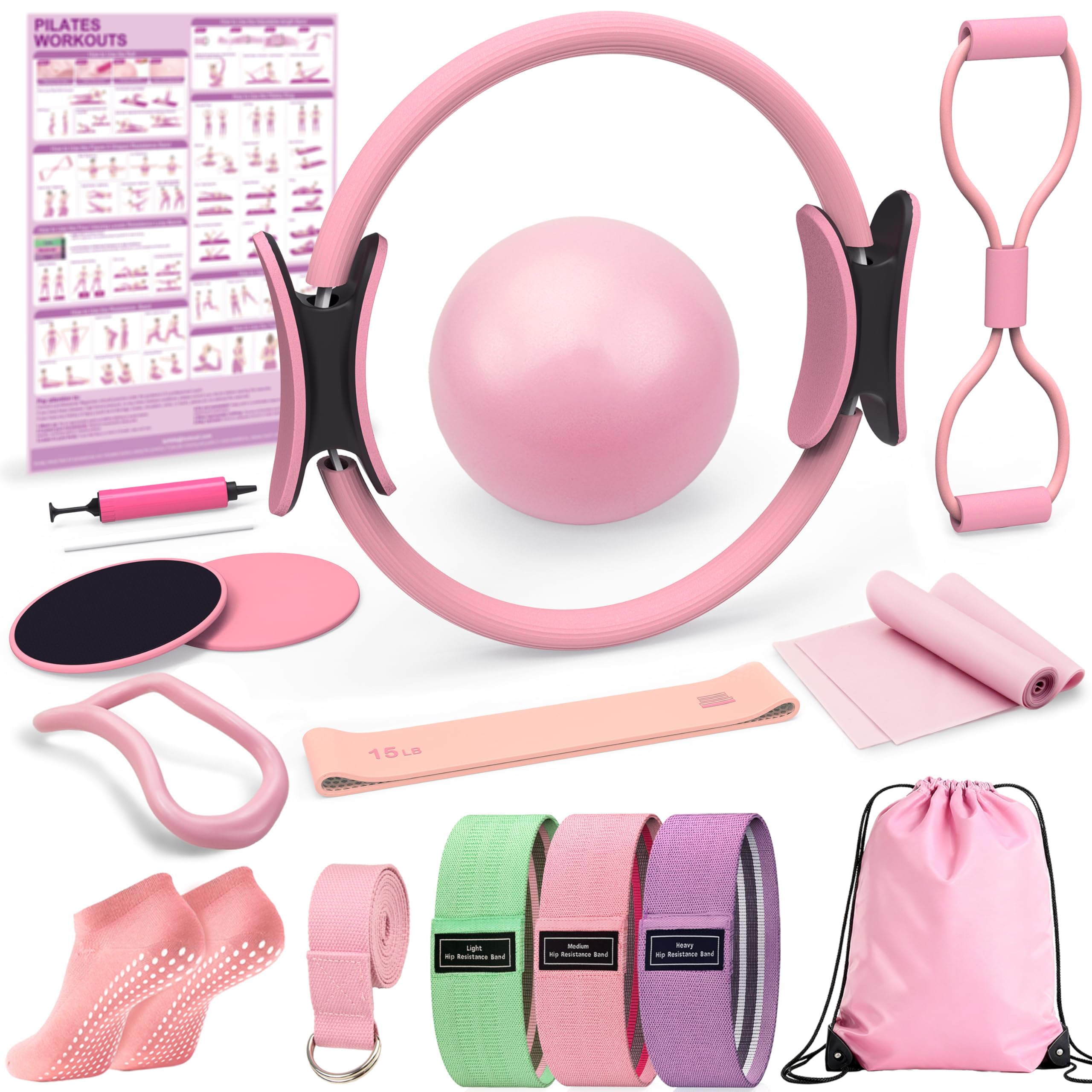 Old World Hub Pilates kit with exercise ring and ball, ideal for home workouts, fitness beginners, and travel Pilates routines.