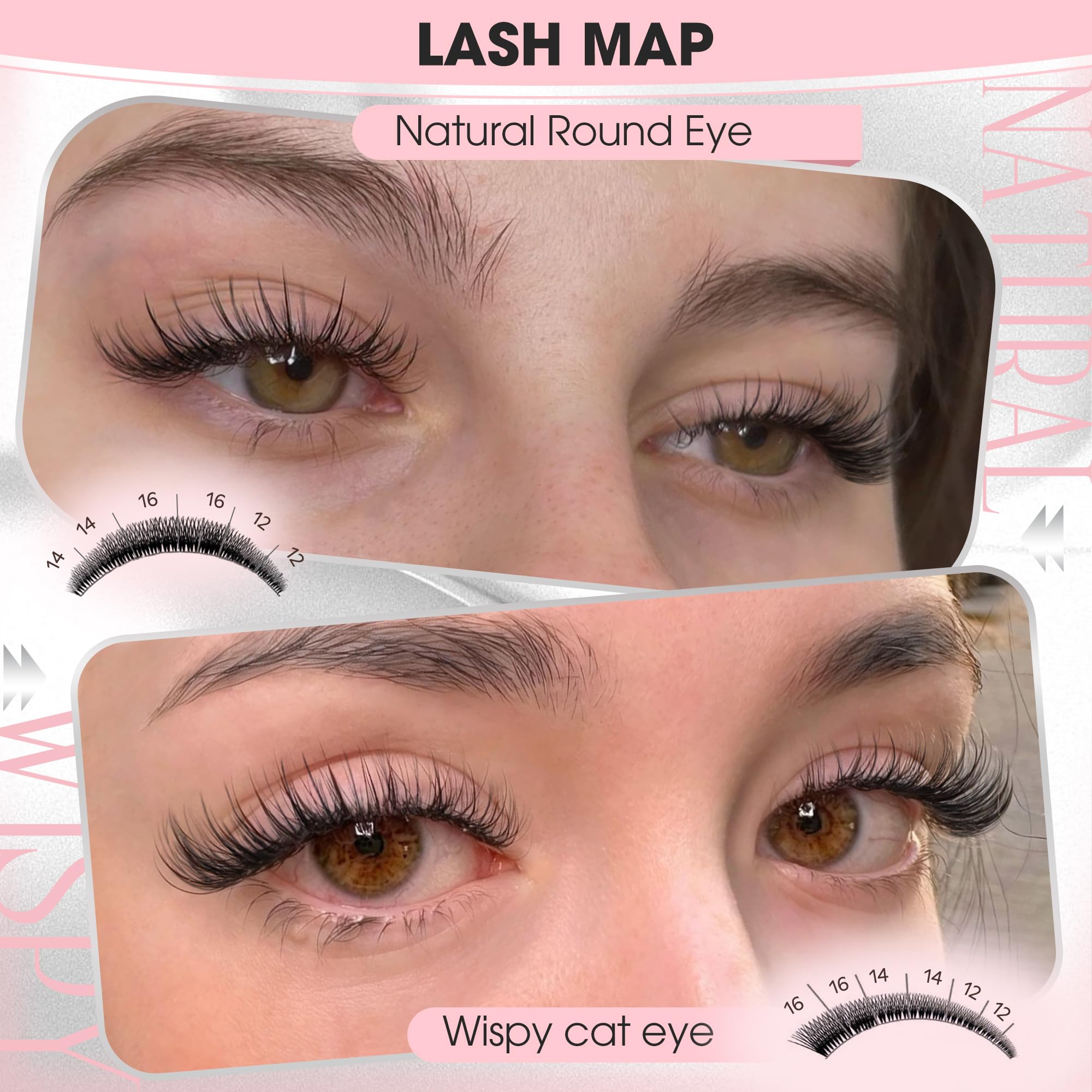 Old World Hub wispy eyelash clusters kit with 300 C curl DIY lash extensions, 10-16mm natural-looking lash clusters, no tweezers.