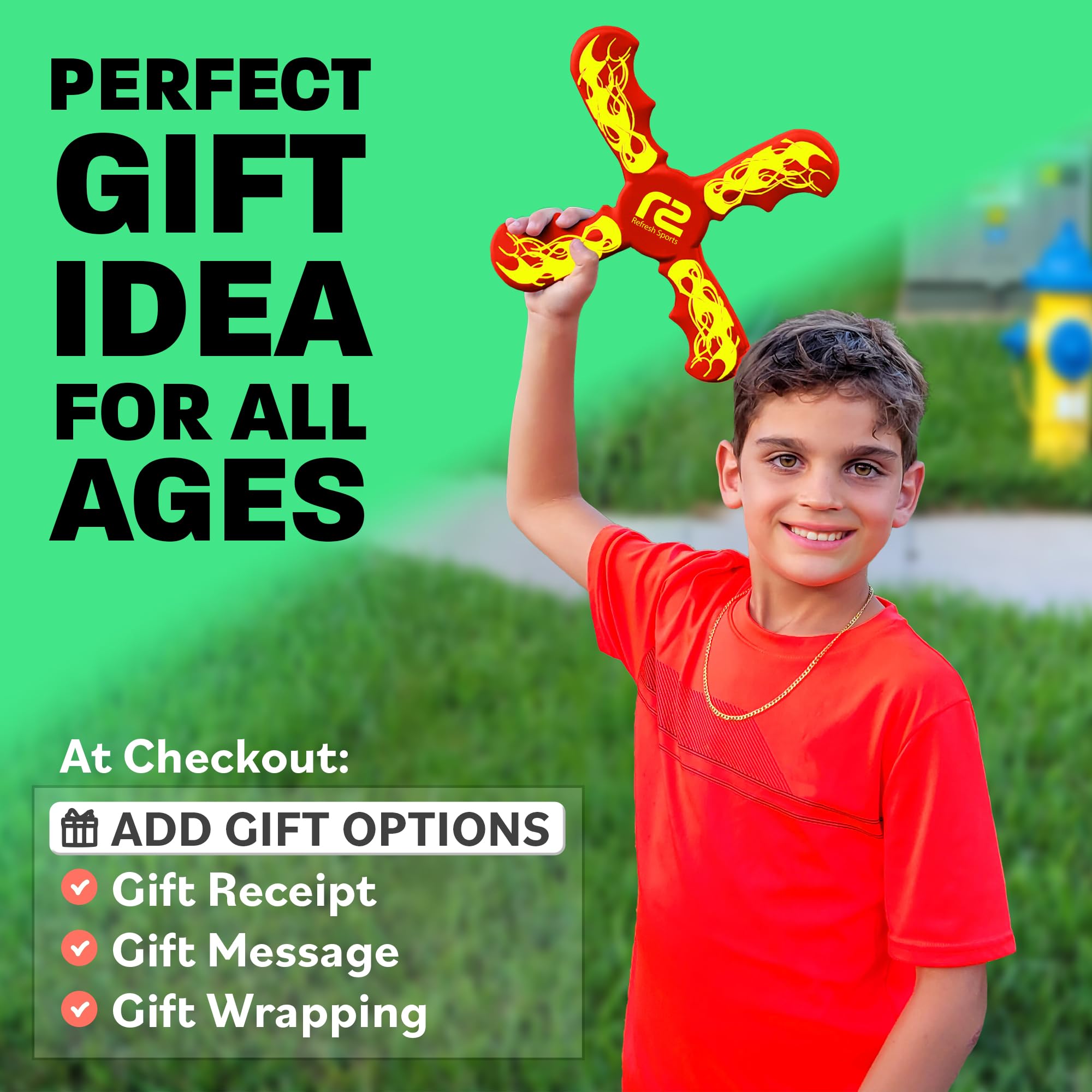 Old World Hub fun boomerang for kids, soft and easy to use outdoor toy, perfect Easter basket stuffer for boys and girls ages 6-10.