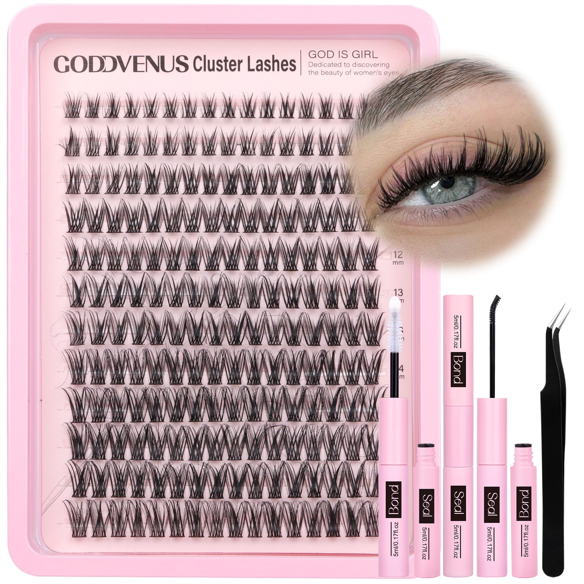 Old World Hub lash clusters kit with 300 C curl natural DIY eyelash extensions in 10-16mm, no tweezers included