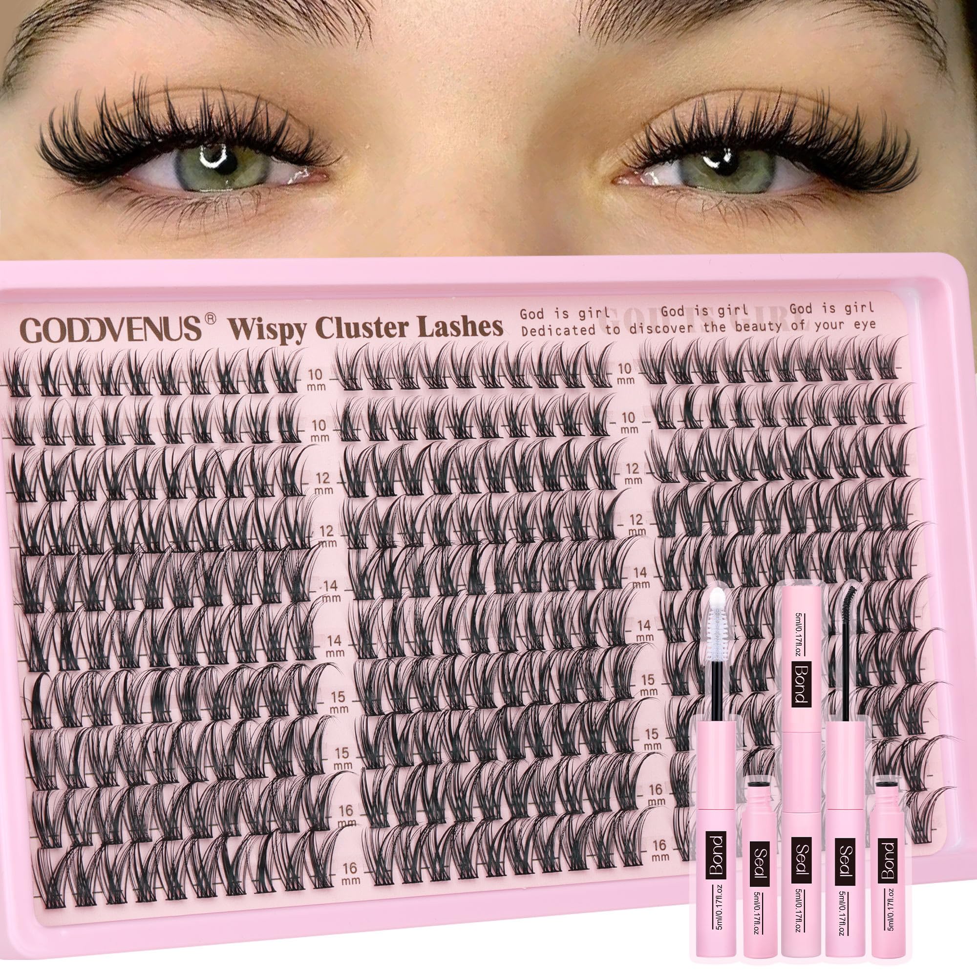 Old World Hub wispy eyelash clusters kit with 300 C curl natural-looking DIY lash extensions in 10-16mm, no tweezers included.