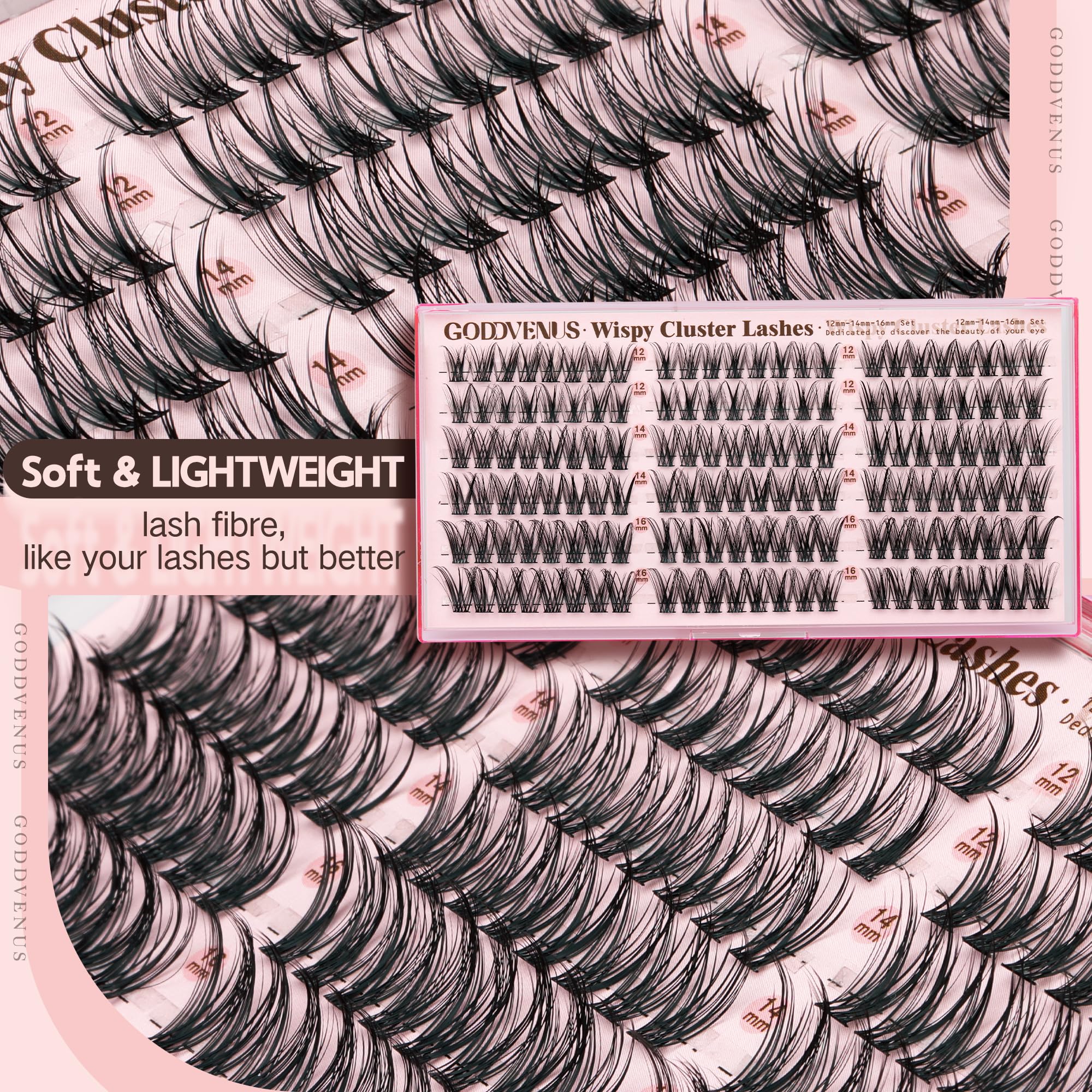 Old World Hub wispy eyelash clusters kit with 300 C curl natural DIY lash extensions, 10-16mm, no tweezers included