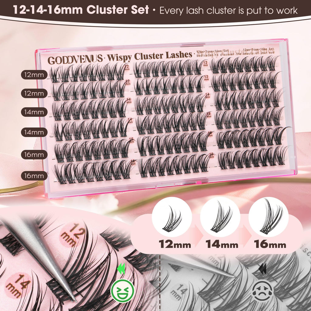 Old World Hub wispy eyelash clusters kit with 300 C curl natural-looking eyelash extensions, 10-16mm, for DIY lash extensions.