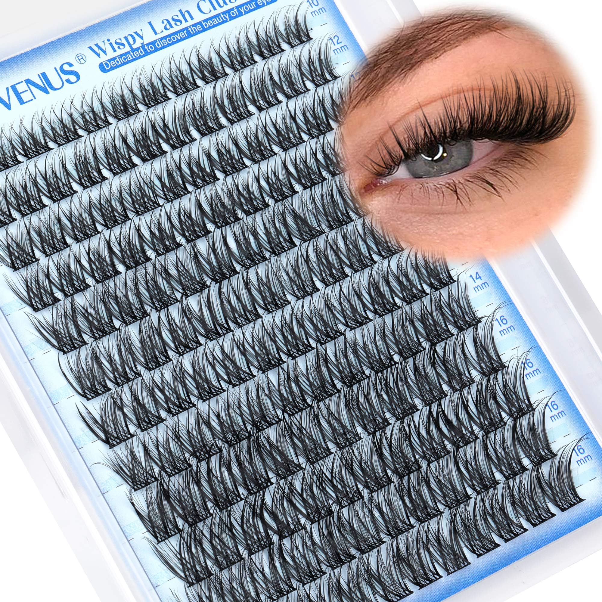 Old World Hub wispy eyelash clusters kit with 300 C curl natural-looking DIY lash extensions, 10-16mm, no tweezers included.