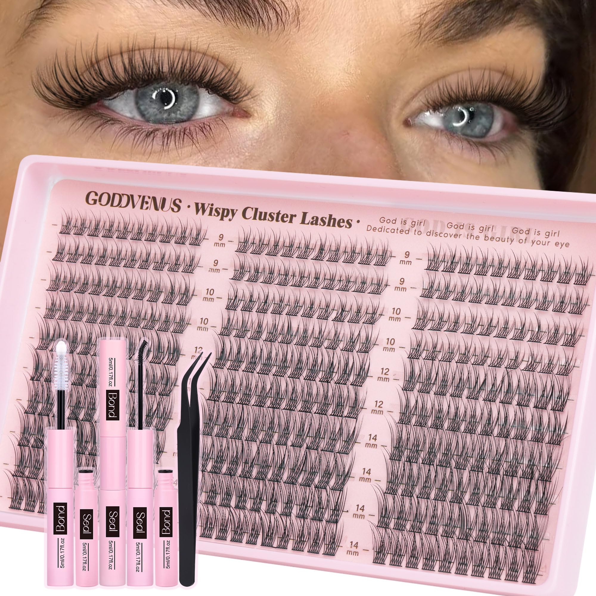 Old World Hub lash clusters kit with 300 natural C curl eyelash extensions in 10-16mm, DIY wispy lash cluster set.
