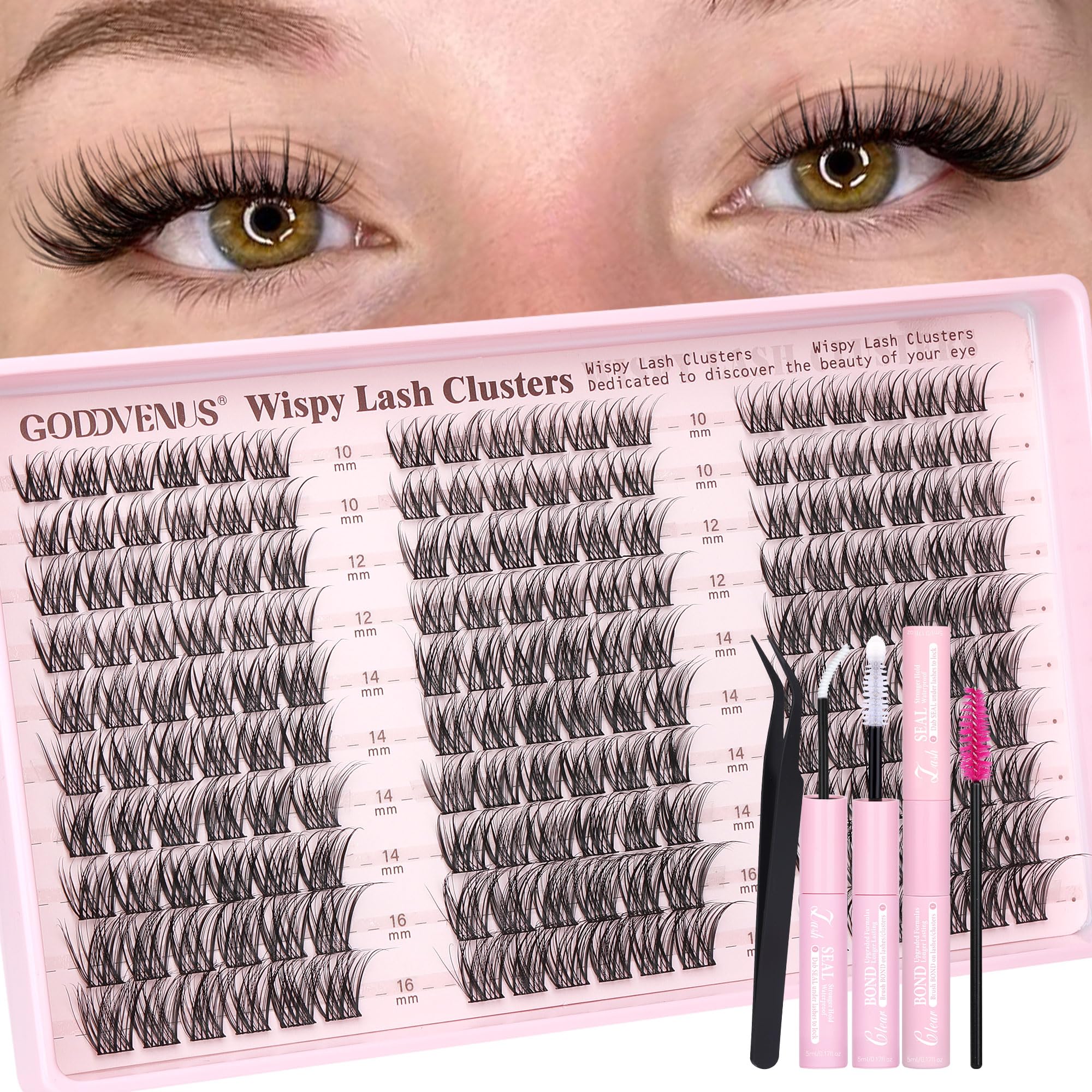 Old World Hub lash clusters kit with 300 natural C curl eyelash extensions in 10-16mm, DIY eyelash extension kit, no tweezers included.