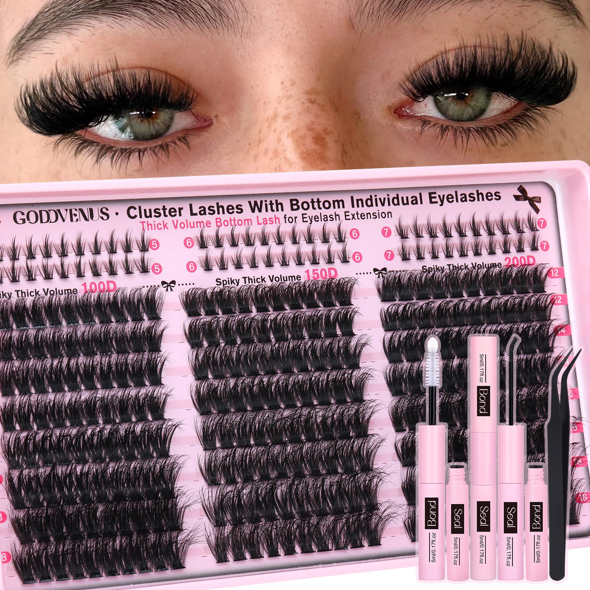 Old World Hub wispy lash clusters kit with 300 natural-looking C curl eyelash extensions in 10-16mm for DIY lash extension.