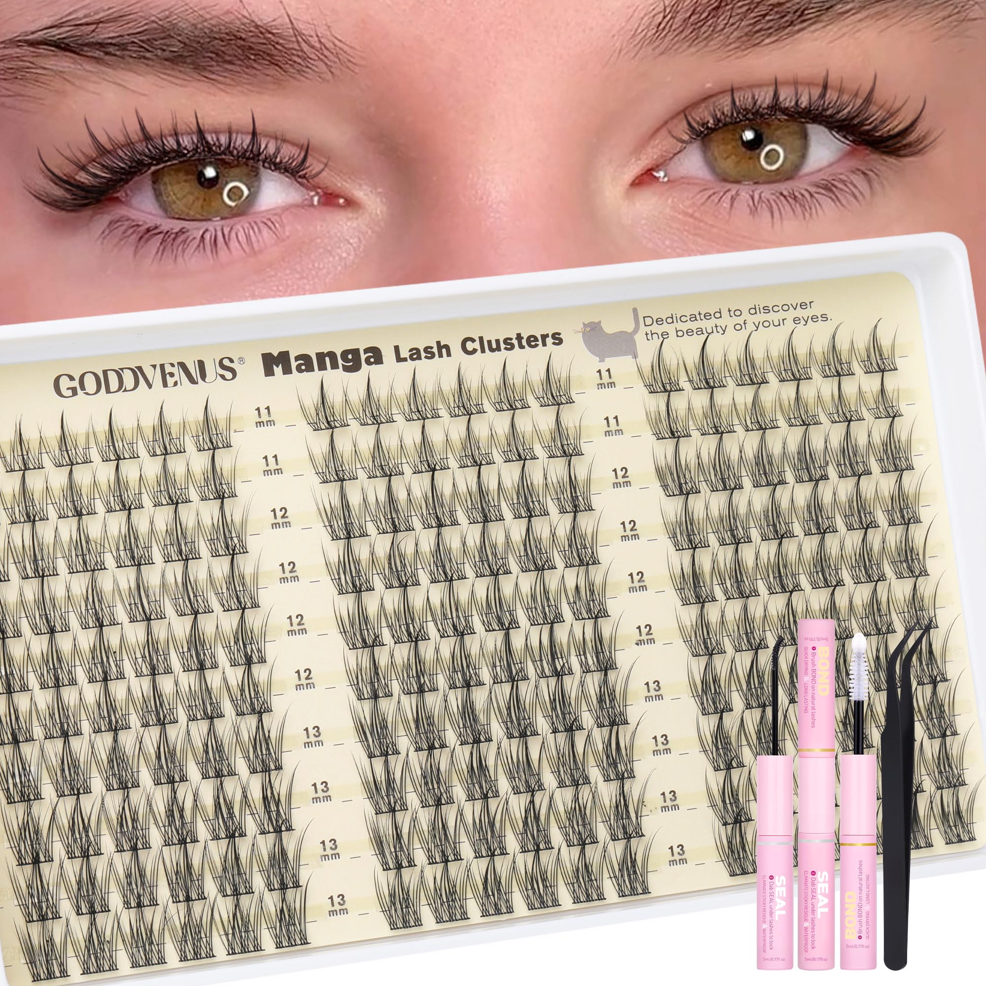 Old World Hub wispy eyelash clusters kit with 300 C curl individual lashes, 10-16mm, for natural DIY lash extensions.