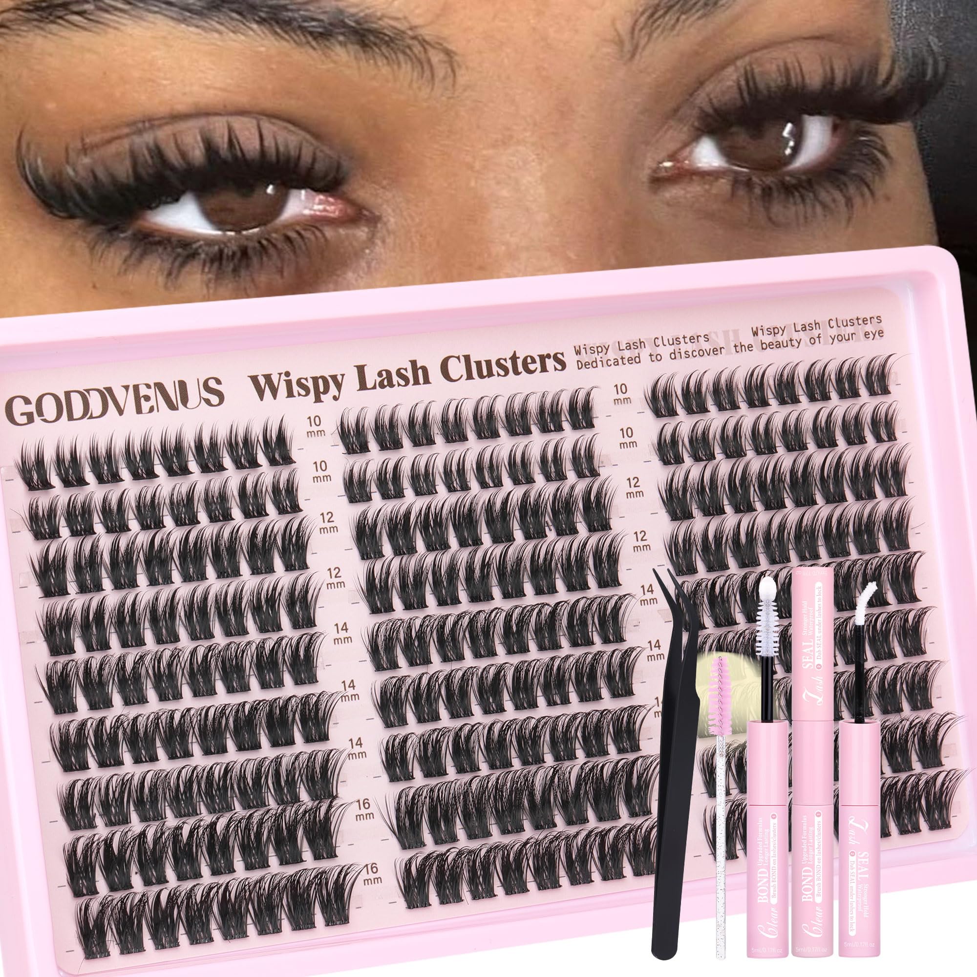 Old World Hub wispy eyelash clusters kit with 300 natural C curl lash extensions in 10-16mm, suitable for DIY lash extensions.