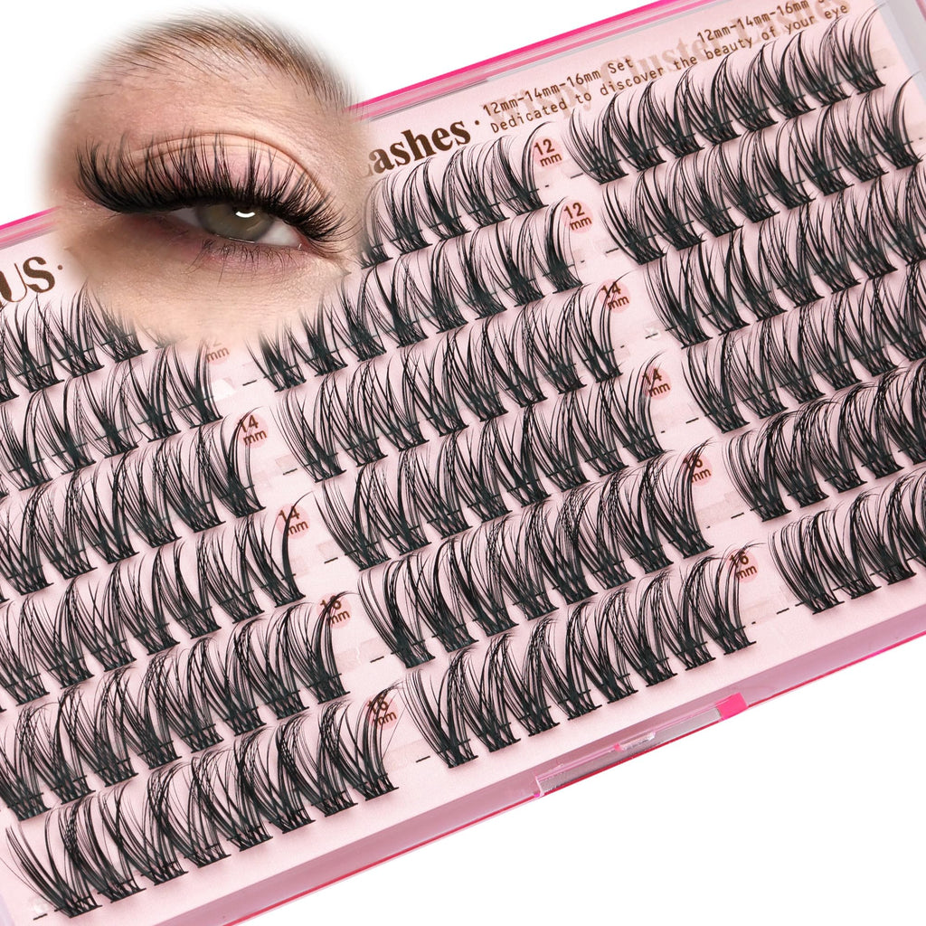 Old World Hub wispy eyelash cluster kit with 300 C curl natural DIY lash extensions in 10-16mm, no tweezers included.