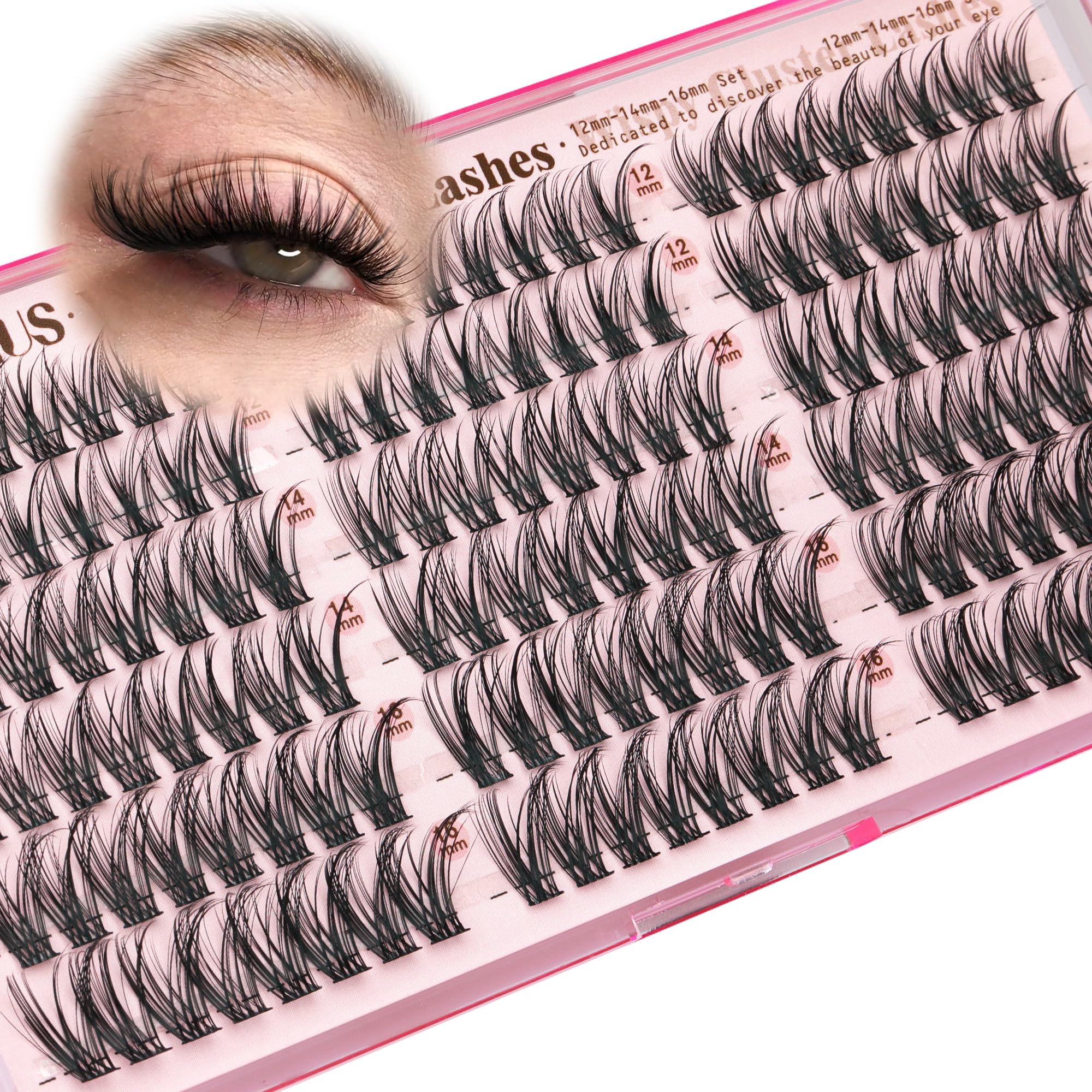 Old World Hub wispy eyelash cluster kit with 300 C curl natural DIY lash extensions in 10-16mm, no tweezers included.