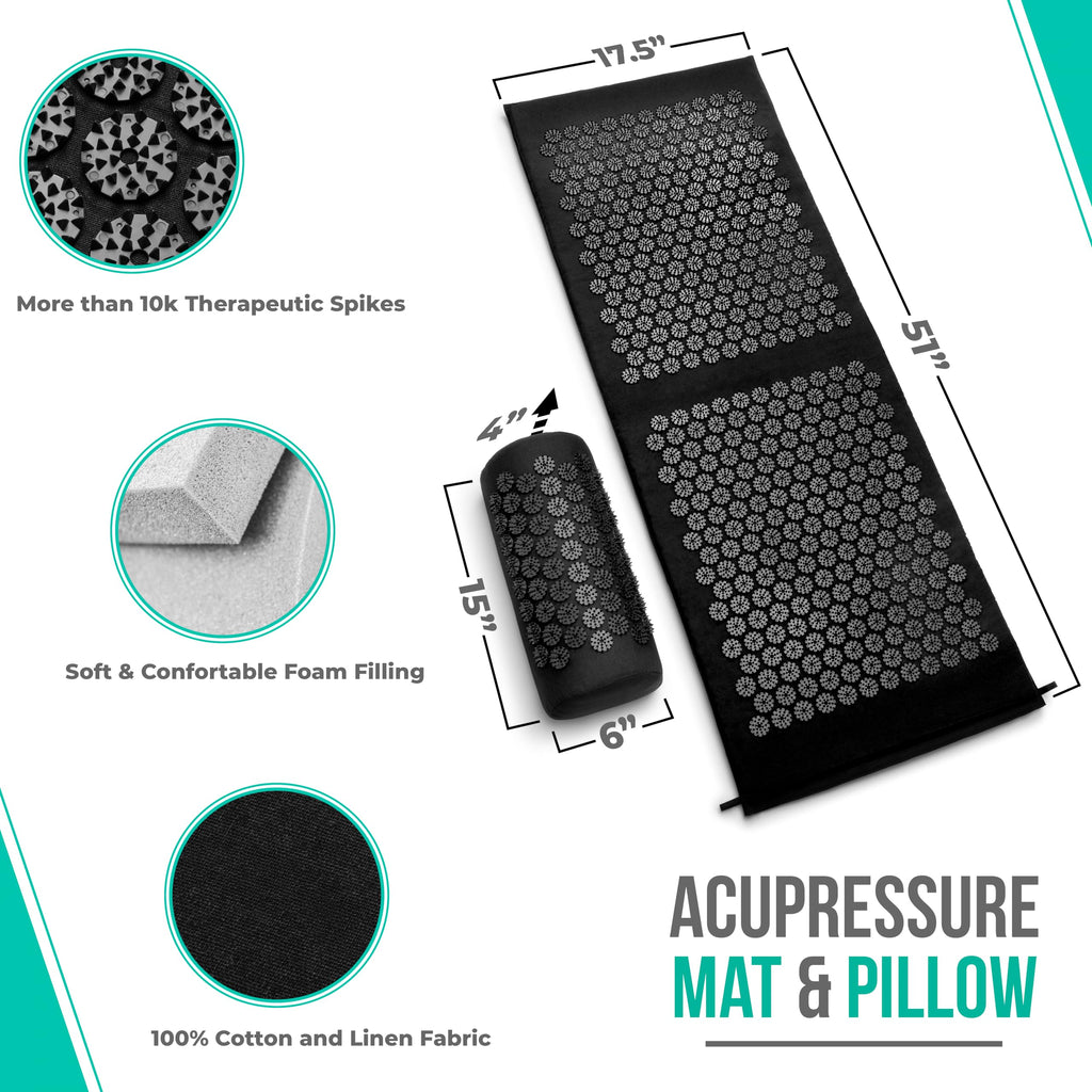 Green Sivan acupressure mat and pillow set for back and neck pain relief, targeting lower, upper back, and sciatic pain.