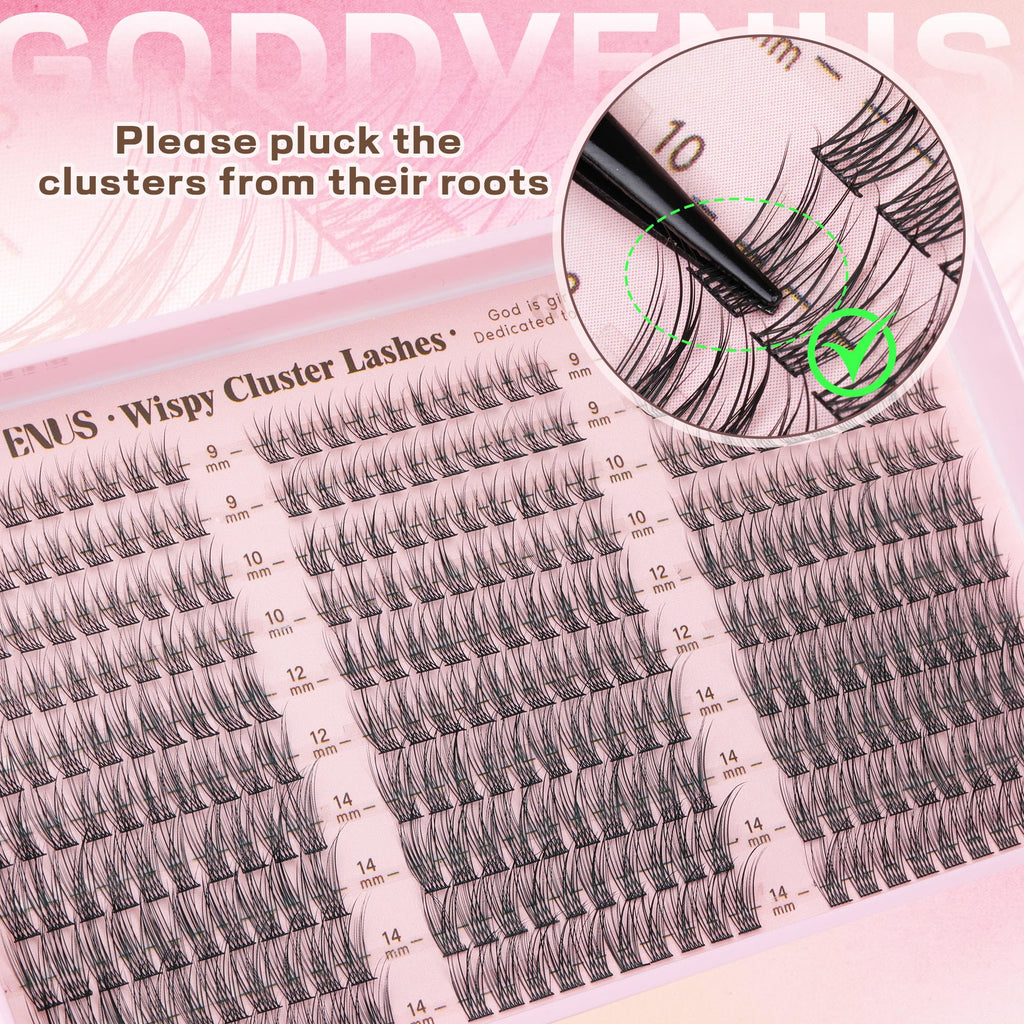 Old World Hub lash clusters kit with 300 natural DIY eyelash extension clusters in C curl, 10-16mm, no tweezers included.