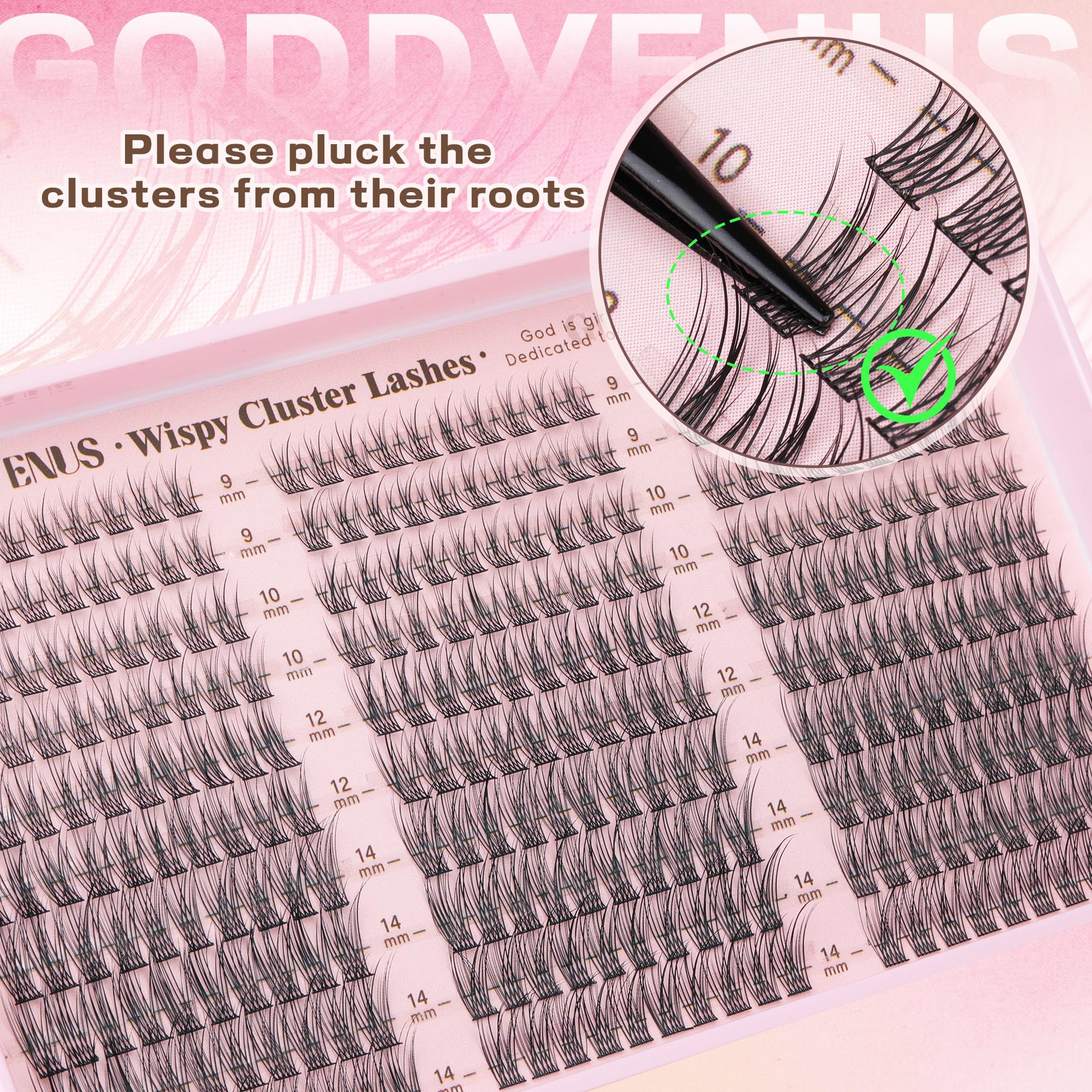 Old World Hub lash clusters kit with 300 natural DIY eyelash extension clusters in C curl, 10-16mm, no tweezers included.