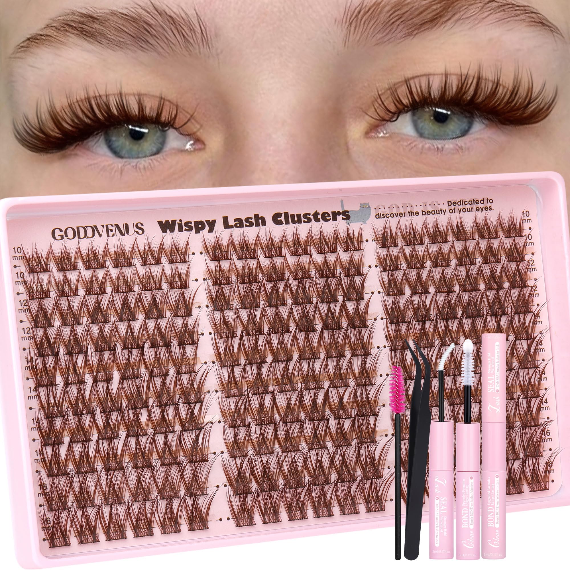 Old World Hub wispy lash clusters kit with 300 C curl natural-looking DIY eyelash extensions in 10-16mm, no tweezers included.
