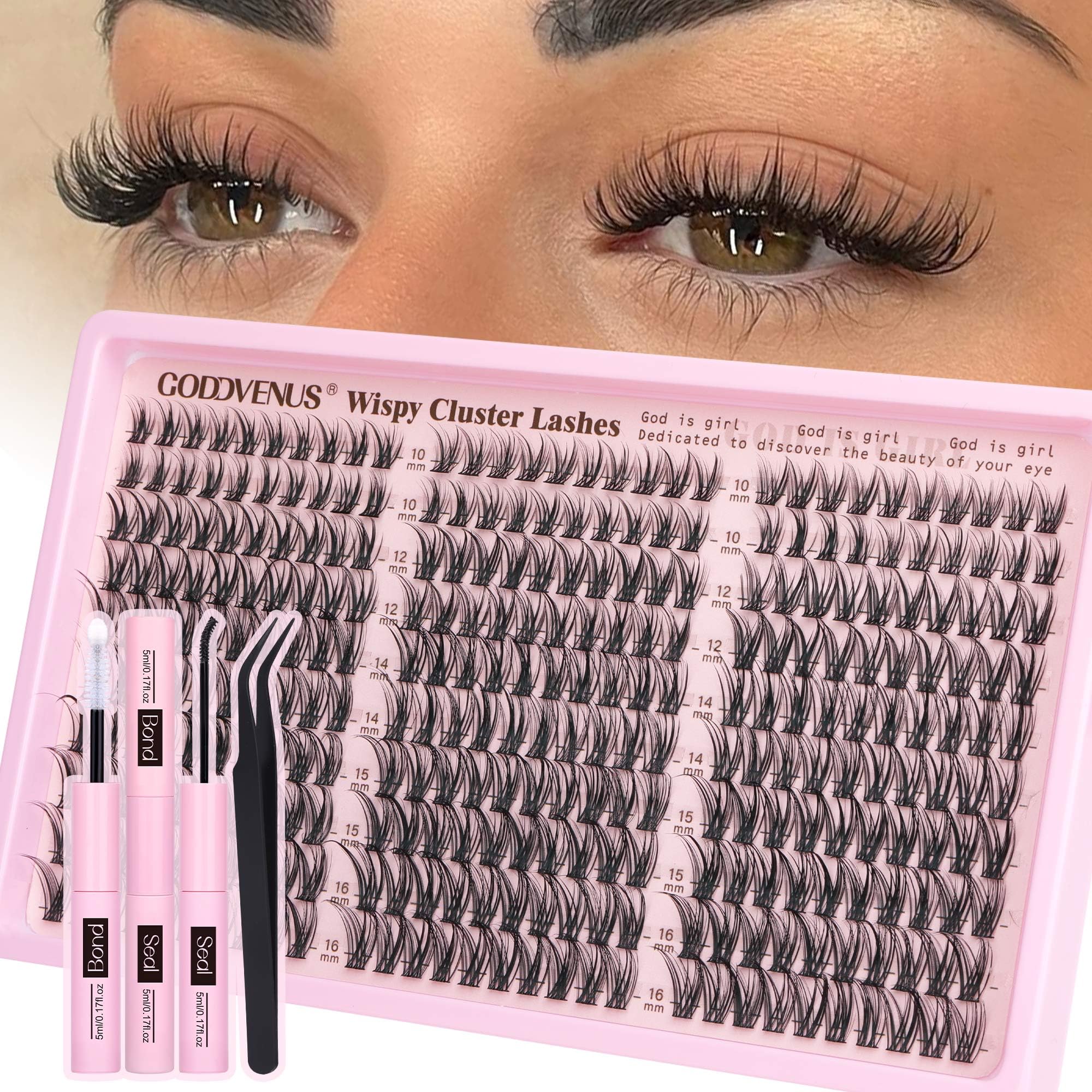 Old World Hub wispy eyelash clusters kit with 300 C curl natural DIY lash extensions, 10-16mm, no tweezers included.