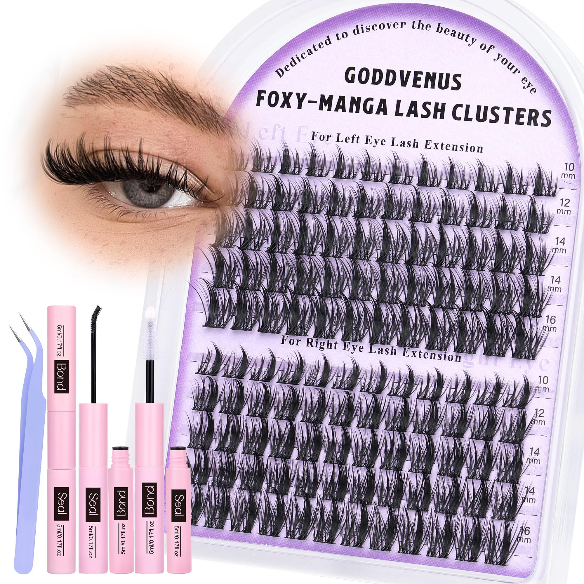 Old World Hub wispy eyelash clusters kit with 300 C curl natural DIY lash extensions in 10-16mm, no tweezers included.