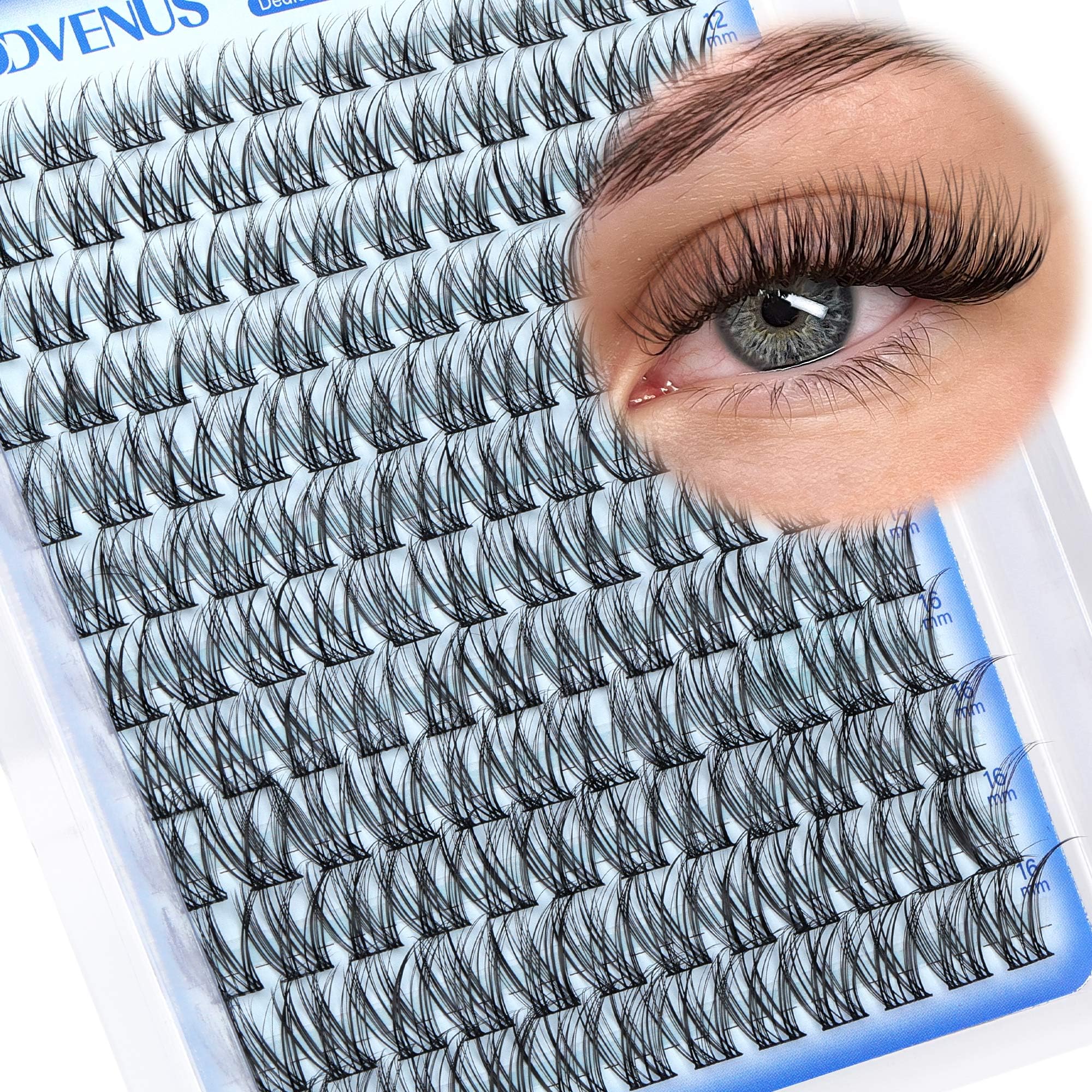 Old World Hub wispy eyelash cluster kit with 300 C curl individual lashes, 10-16mm for natural DIY lash extensions, no tweezers included.