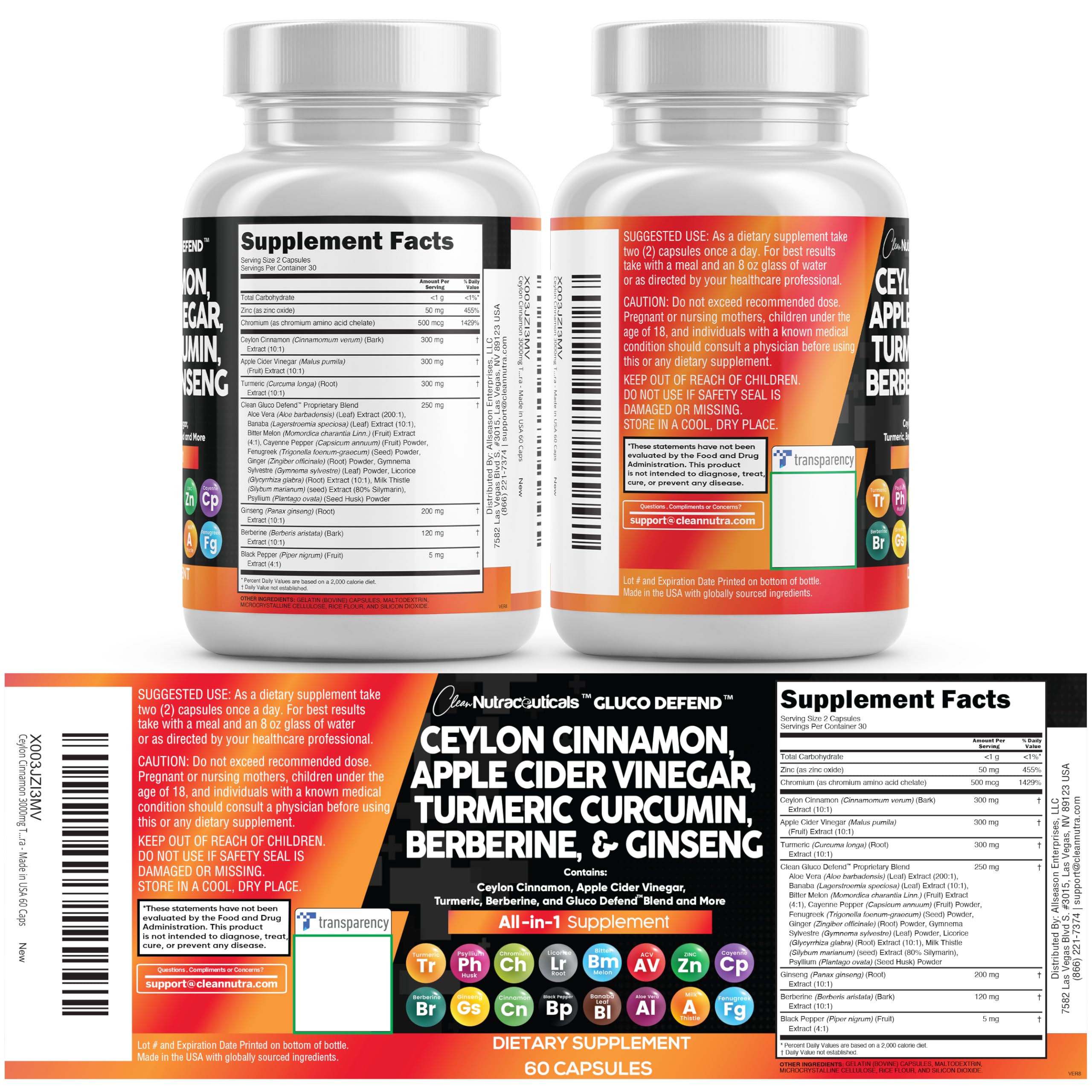 Old World Hub Ceylon Cinnamon Capsules with Berberine, Turmeric, Ginseng, Milk Thistle, and Fenugreek supplement pills.