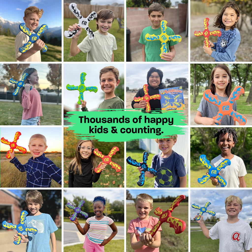 Old World Hub fun boomerang for kids, soft and easy to use outdoor toy, perfect Easter basket stuffer for boys and girls ages 6-12.