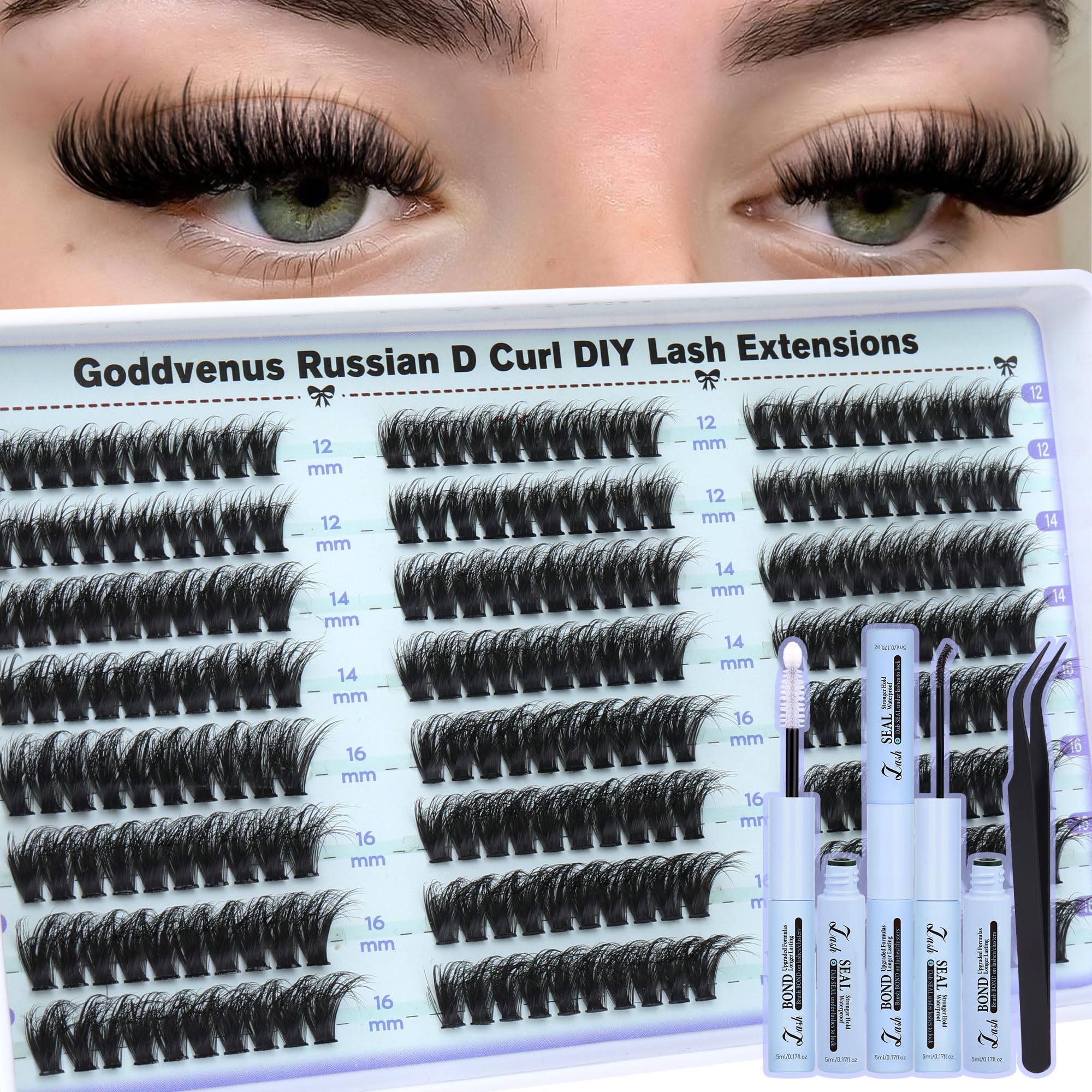 Old World Hub wispy eyelash clusters kit with 300 C curl natural-looking DIY lash extensions in 10-16mm, no tweezers included.