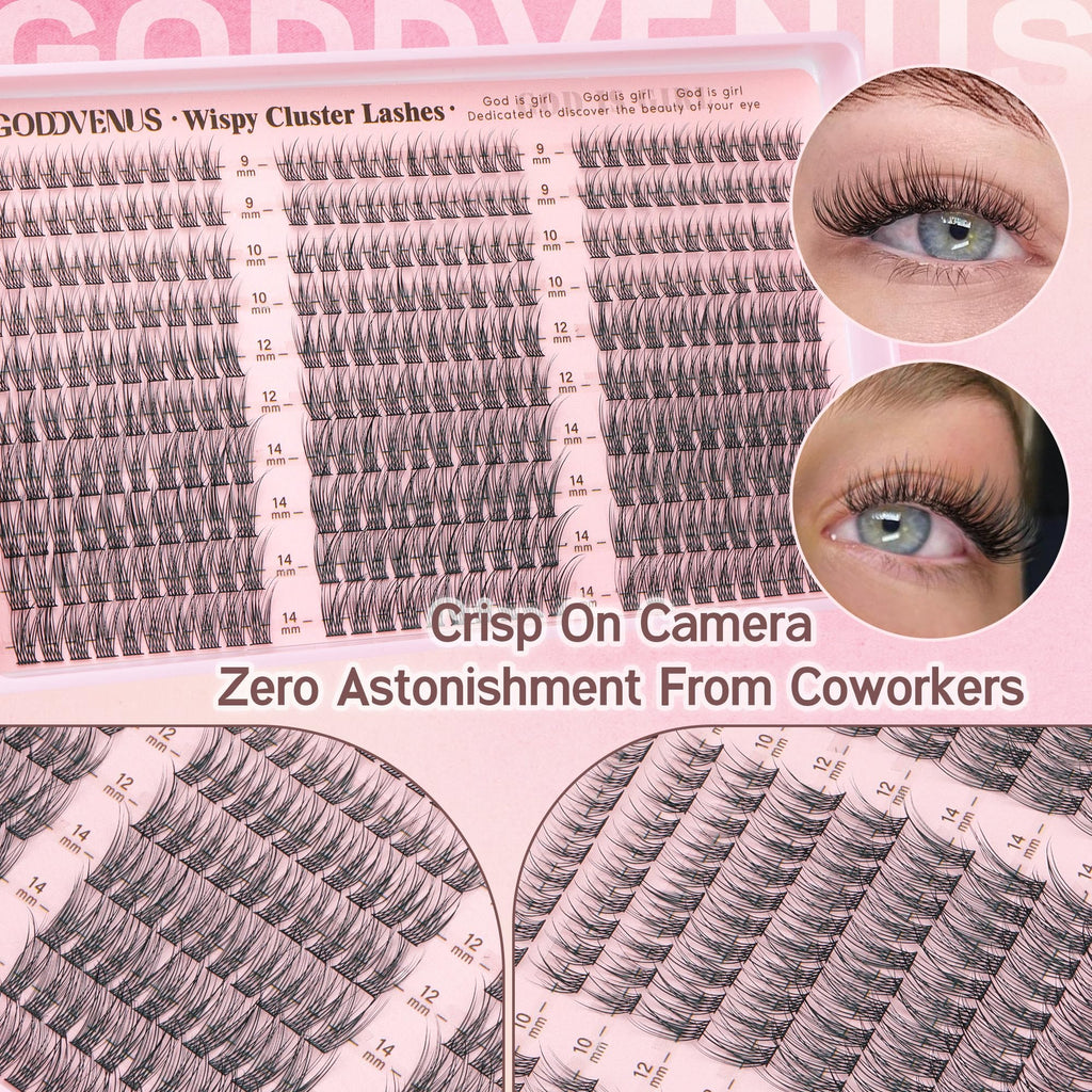 Old World Hub wispy eyelash clusters kit with 300 C curl natural-looking DIY lash extensions, 10-16mm, no tweezers included.