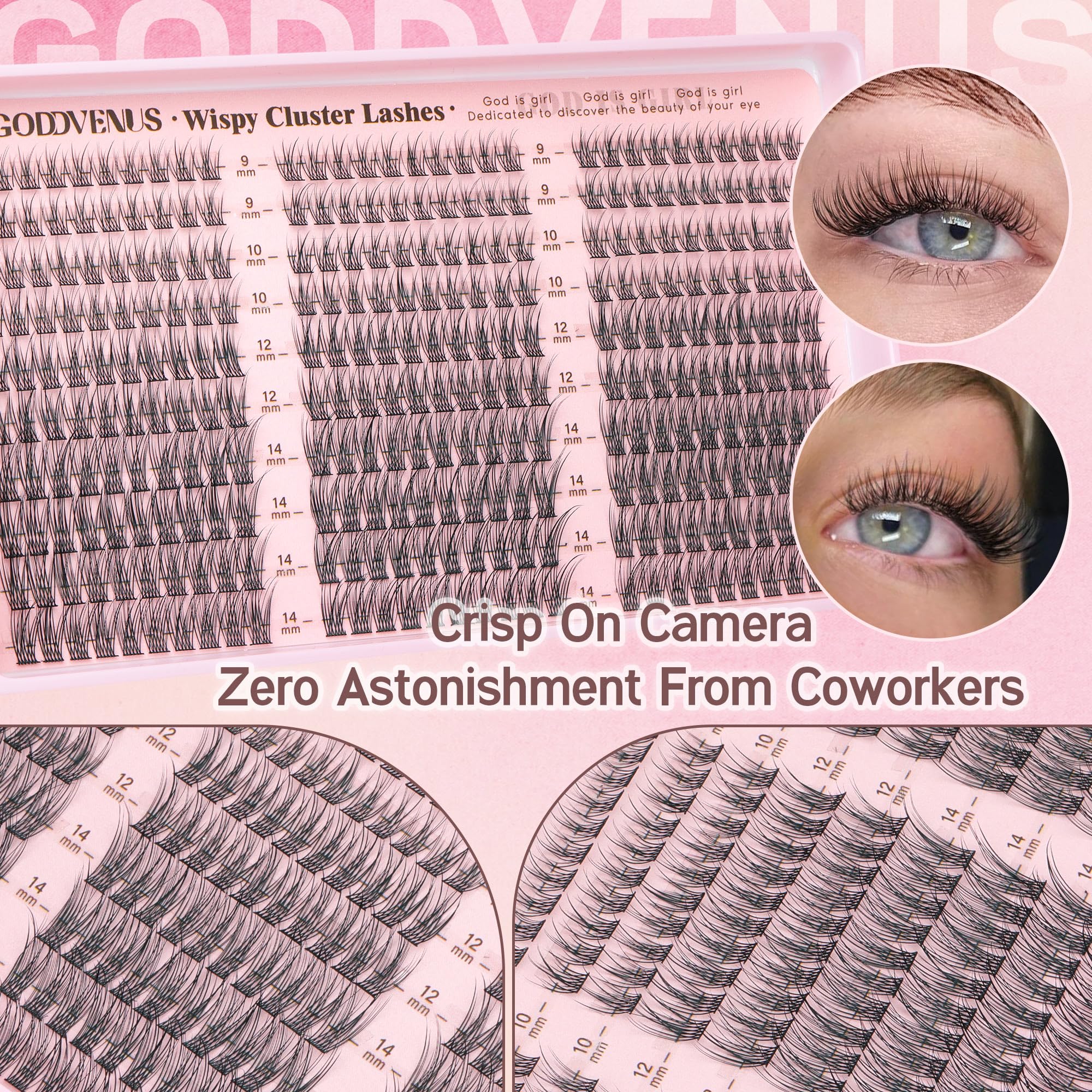 Old World Hub wispy eyelash clusters kit with 300 C curl natural-looking DIY lash extensions, 10-16mm, no tweezers included.