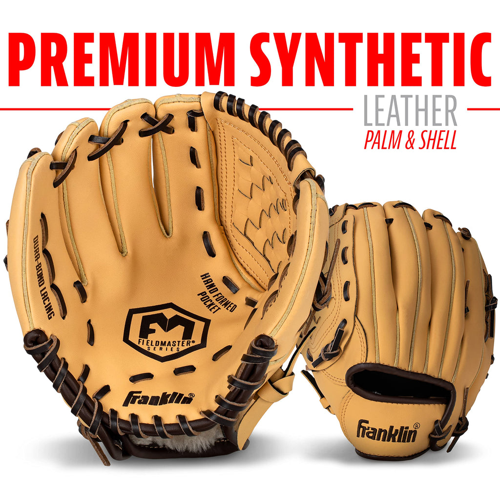 Old World Hub Franklin Sports Field Master baseball and softball glove for adults and youth, right-handed throw, durable leather mitt.