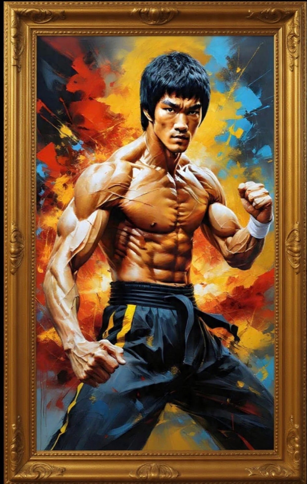 Image of a Bruce Lee action figure by Old World Hub, showcasing the detailed figure with martial arts attire and dynamic pose.