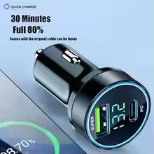2 Ports Digital Display Super Fast USB Type C Car Charger For iPhone 16 15 Pro Max Samsung 120W Portable Quick Charging Adapter - Old World Hub