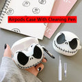 For Airpods 4 Case with Cleaning Pen,3D Skull Silicone Protective Earphone Cover for Airpods Pro 2 Case Glow in The Dark