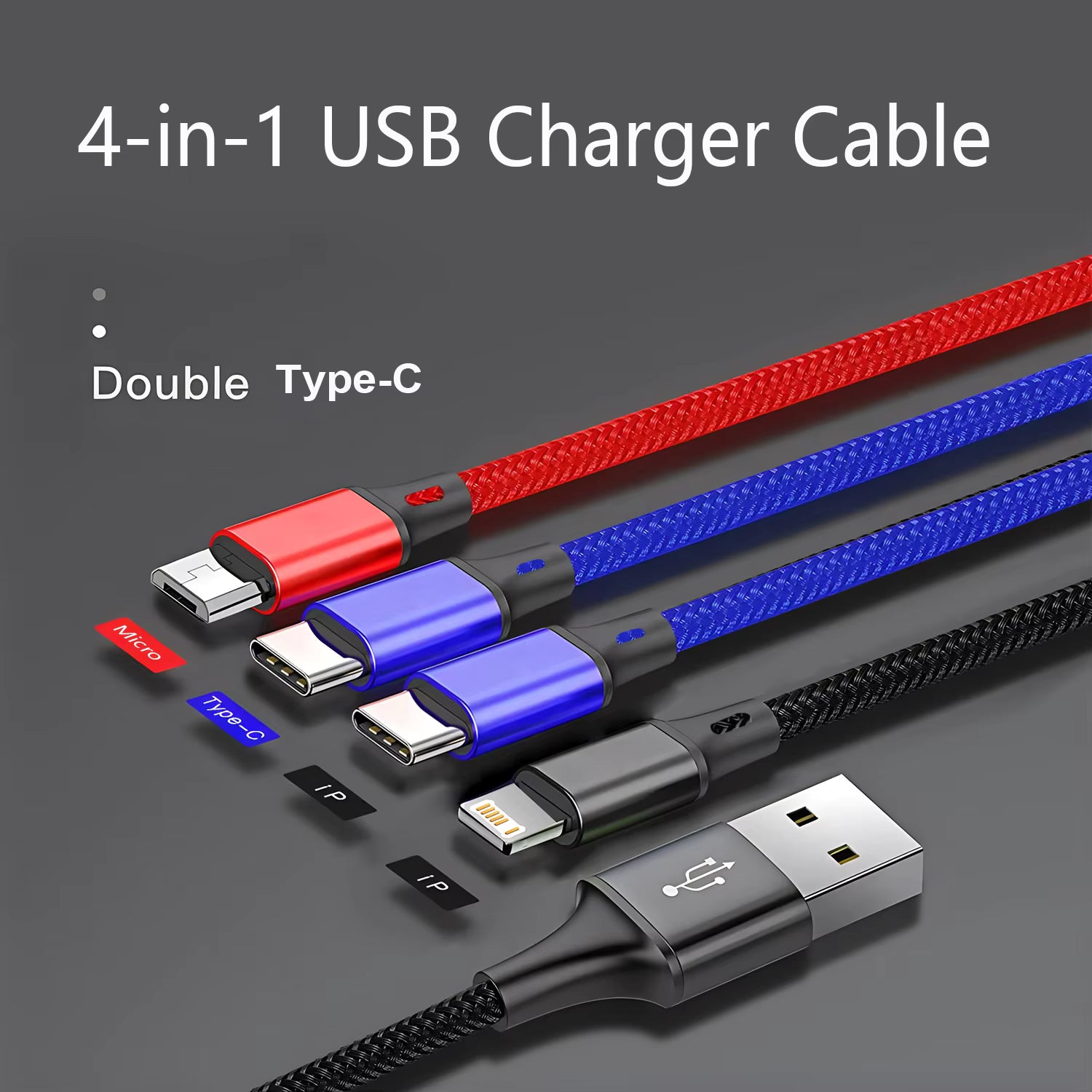 4 In 1 USB to Type C Micro Fast Charging Cable 3A Quick Charge Phone Data Cord For Xiaomi Redmi Oneplus iPhone Huawei - Old World Hub