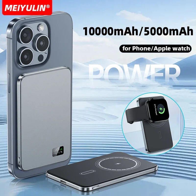 10000mAh Thin Magnetic Wireless Power Bank 5000mAh Portable USB C Fast Charging External Battery for iPhone 16 15 Samsung Xiaomi