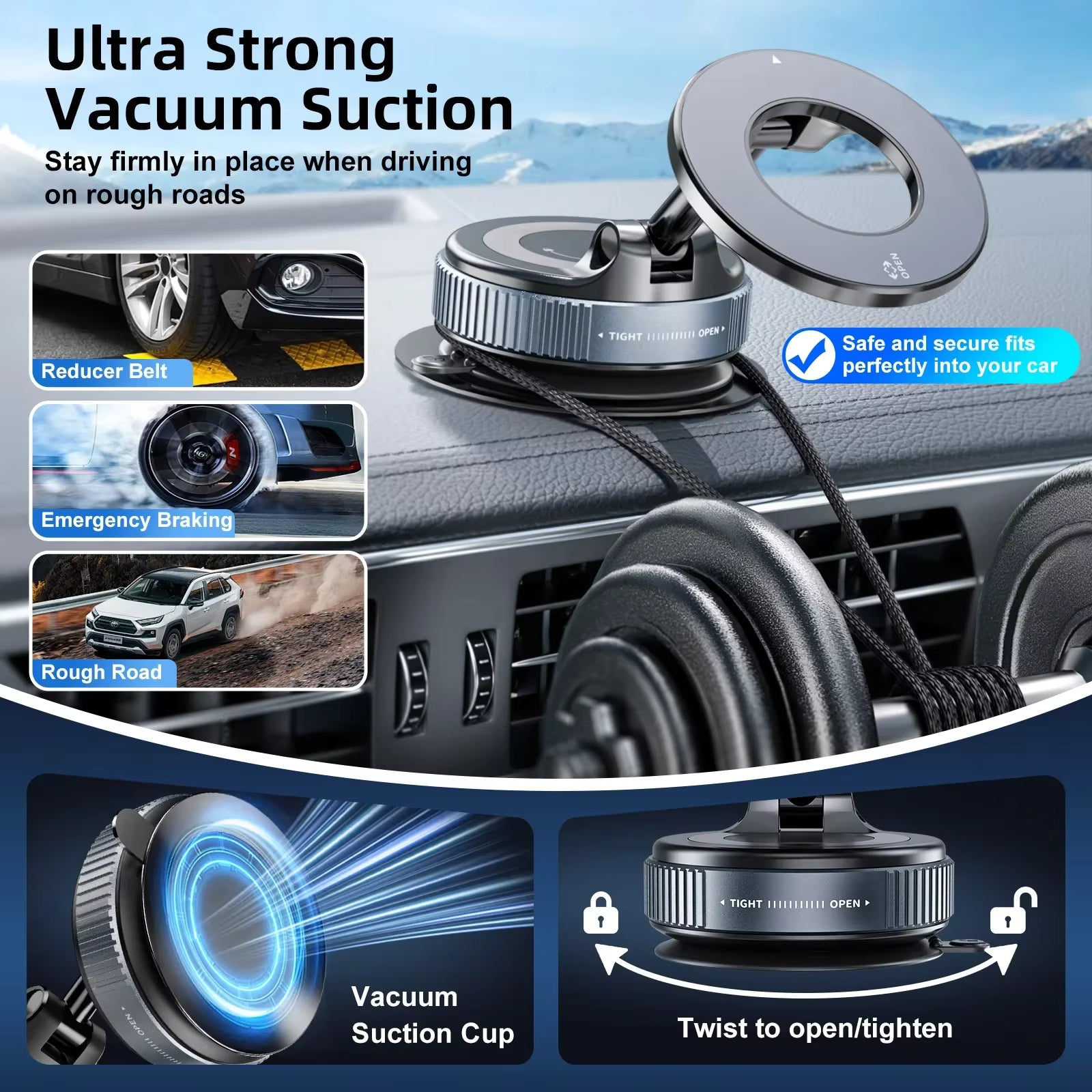 Car Phone Magnetic Stand Mechanical Vacuum Suction Cup Rotate 360° Magnetic Adsorption Bracket Navigation Universal Holder - Old World Hub