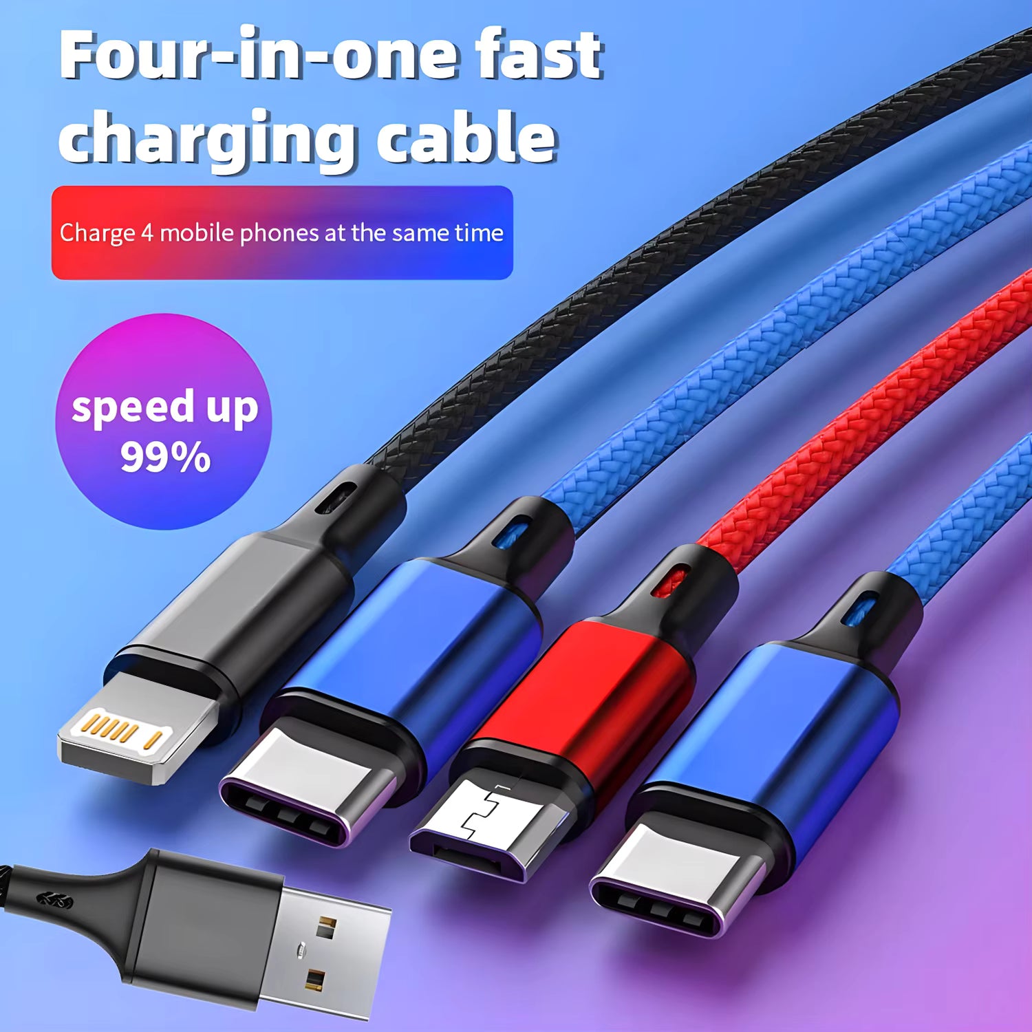 4 In 1 USB to Type C Micro Fast Charging Cable 3A Quick Charge Phone Data Cord For Xiaomi Redmi Oneplus iPhone Huawei - Old World Hub