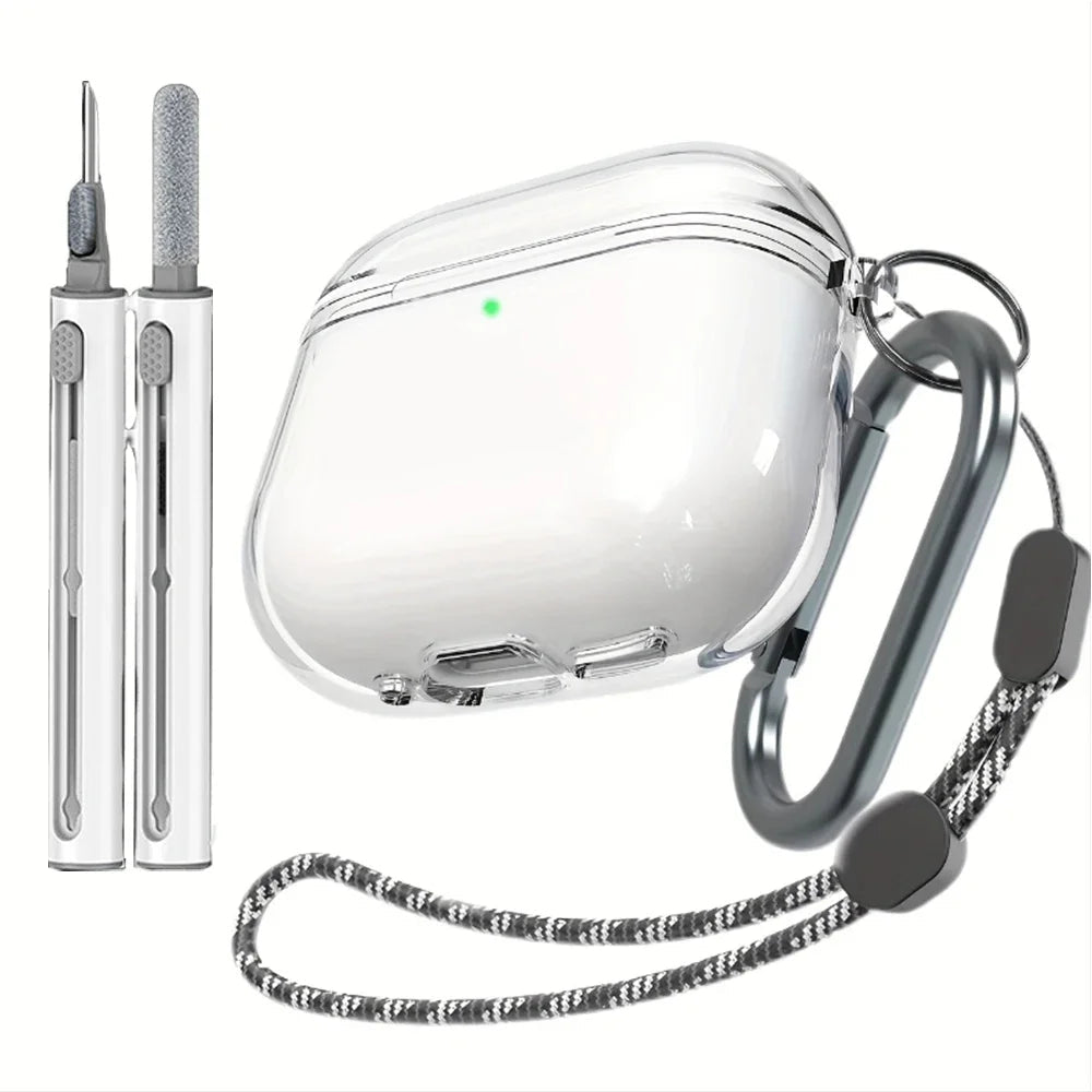 Funda For AirPods Pro 2 Case With Cleaner Pen Soft TPU Protective Cases For Apple AirPods 4 3 2 1 Pro2 Generation With Lanyard